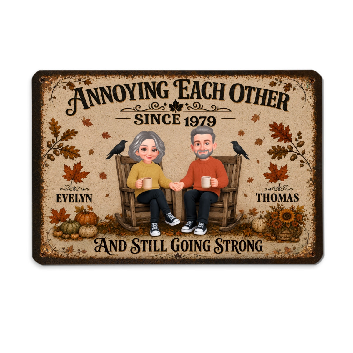 Retro Couple Annoying Each Other - Personalized Metal Sign - Fall Decor, Anniversary Gift for Her, Gift for Him