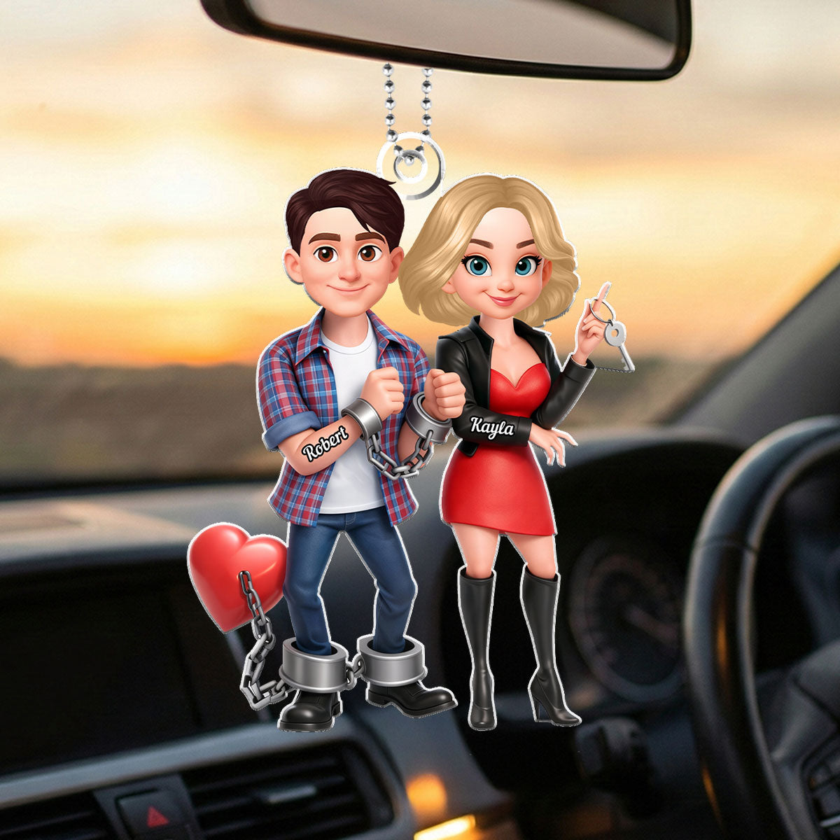 Funny Cartoon Couple - Personalized Car Hanger - Gift for Couple