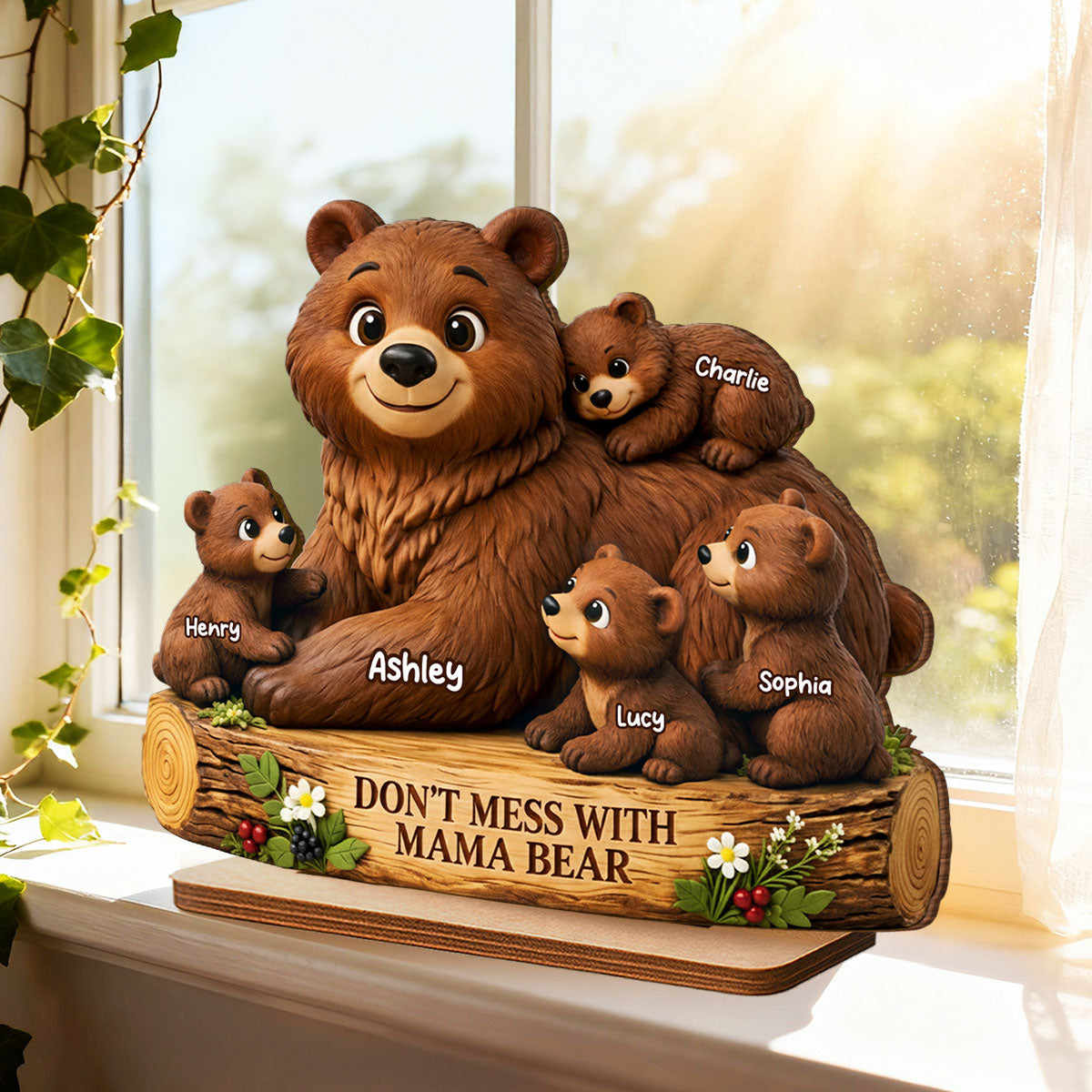 Don't Mess With Mama Bear - Personalized 2-Layered Wooden Plaque - Heartfelt Mother's Day Gift for Mom, Wife