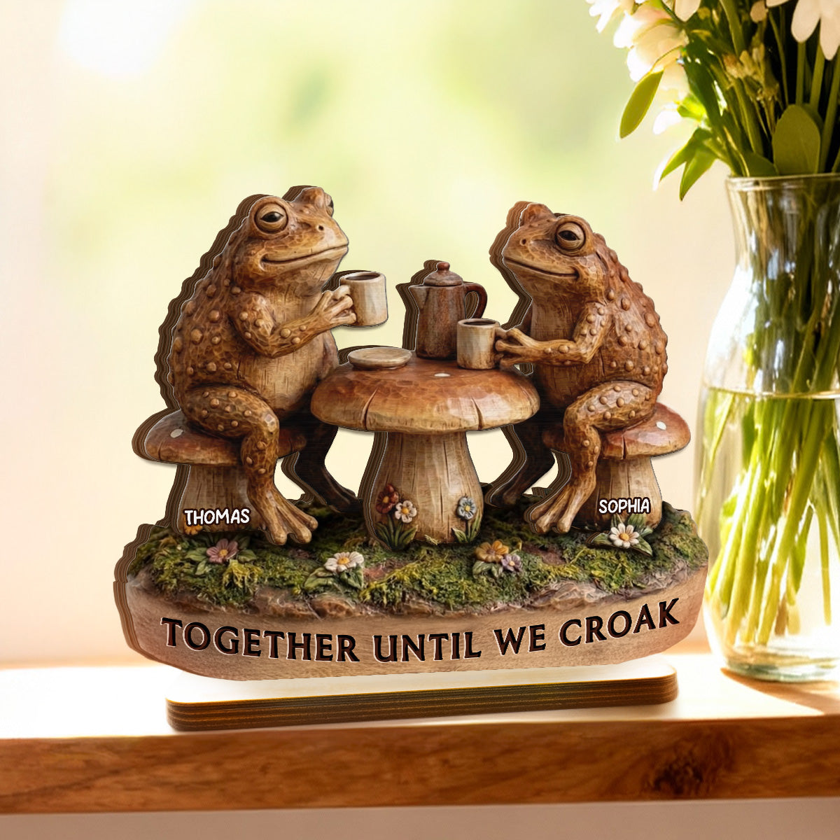 Together Until We Croak 2D Flat Toad Couple In Garden - Personalized Wooden Plaque - Gift For Him, Gift For Her