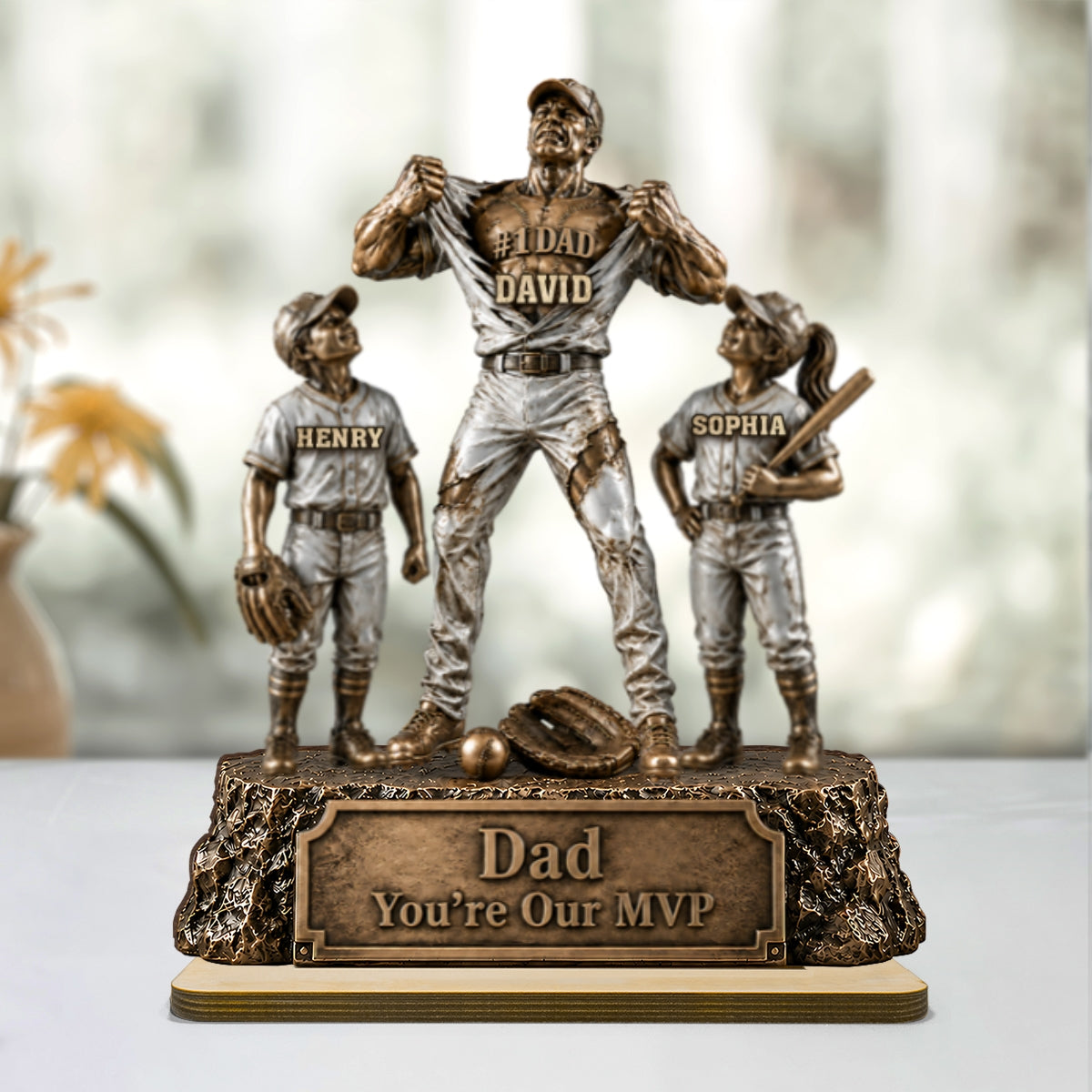 No 1 Dad Baseball Victory Trophy - Personalized 2-Layered Wooden Plaque -  Gift for Dad, Husband