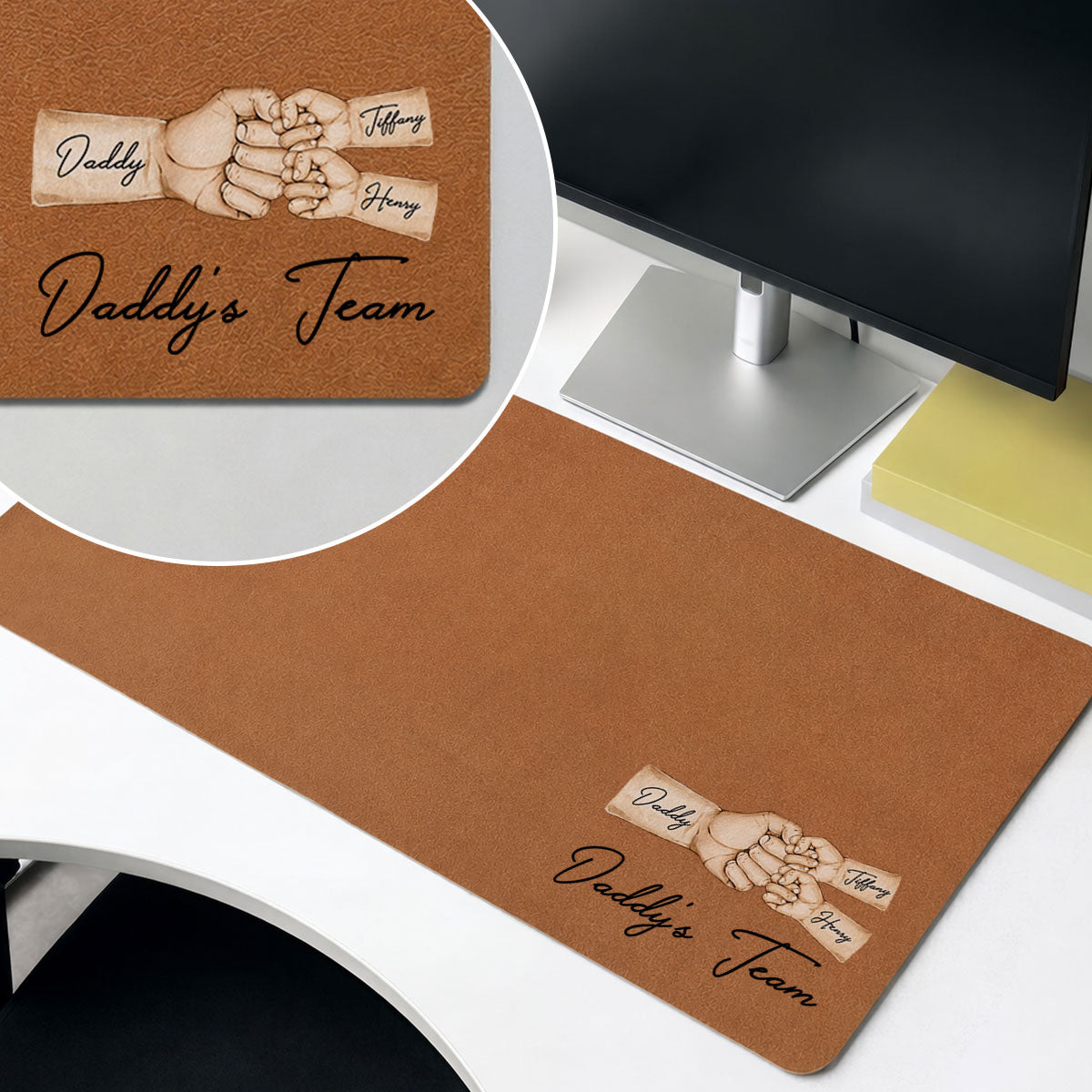 Daddy's Team Fist Bump - Personalized Desk Mat - Father's Day Gift For Dad, Husband