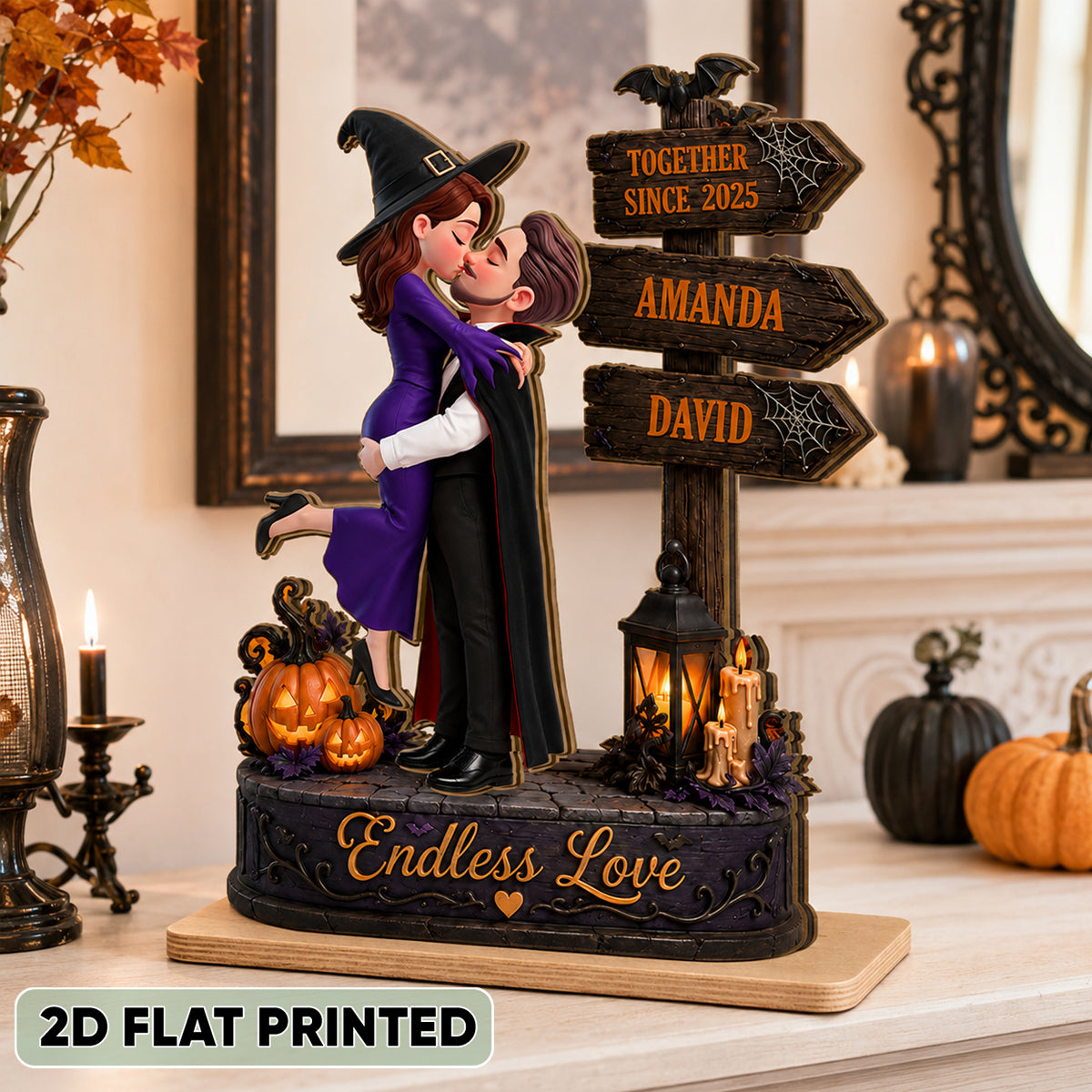 Endless Love Couple Halloween - Personalized 2-Layered Wooden Plaque - Halloween Decor Gift, Gift For Couple