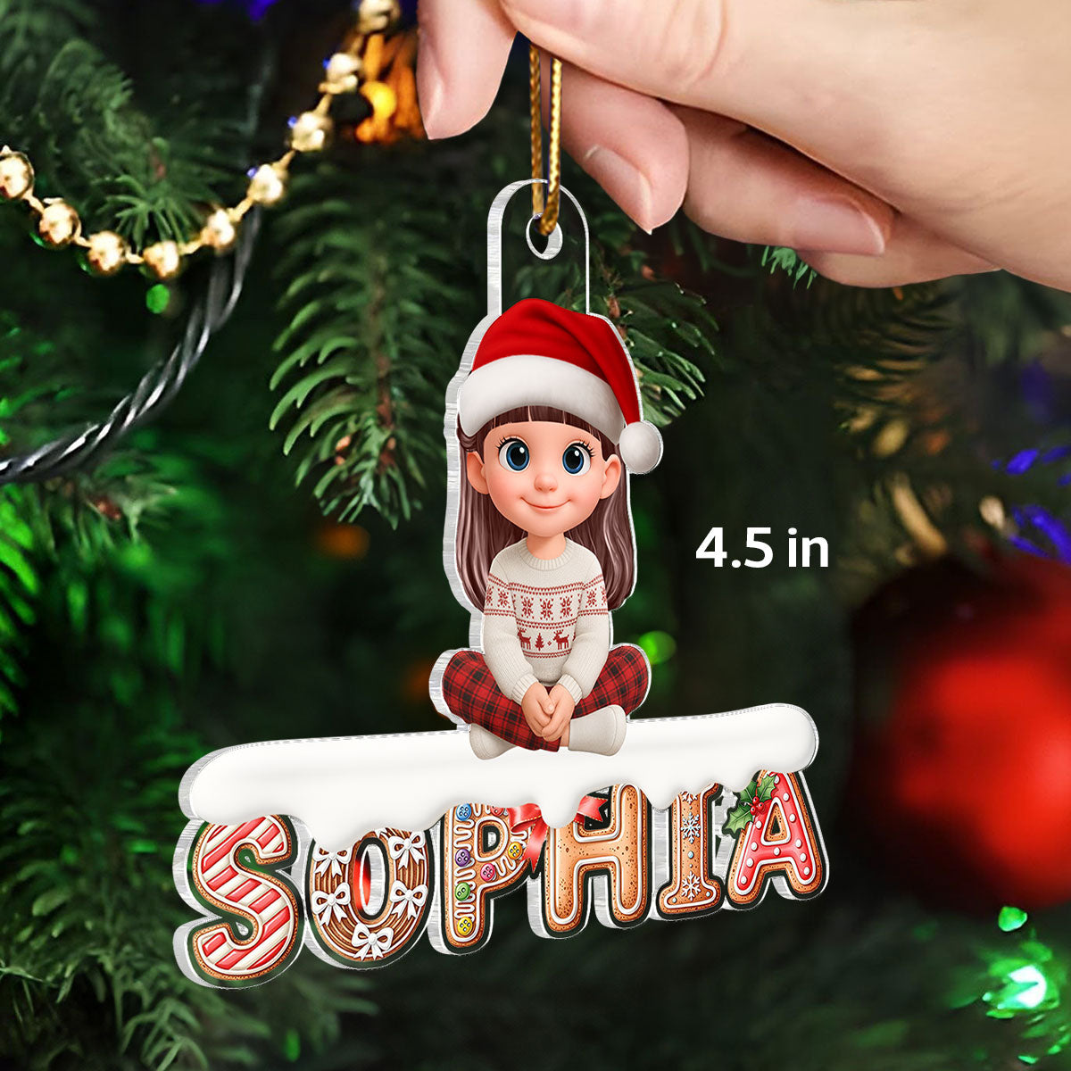 3D Effect Gingerbread Family Member Name - Personalized Acrylic Ornament - Gift For Family