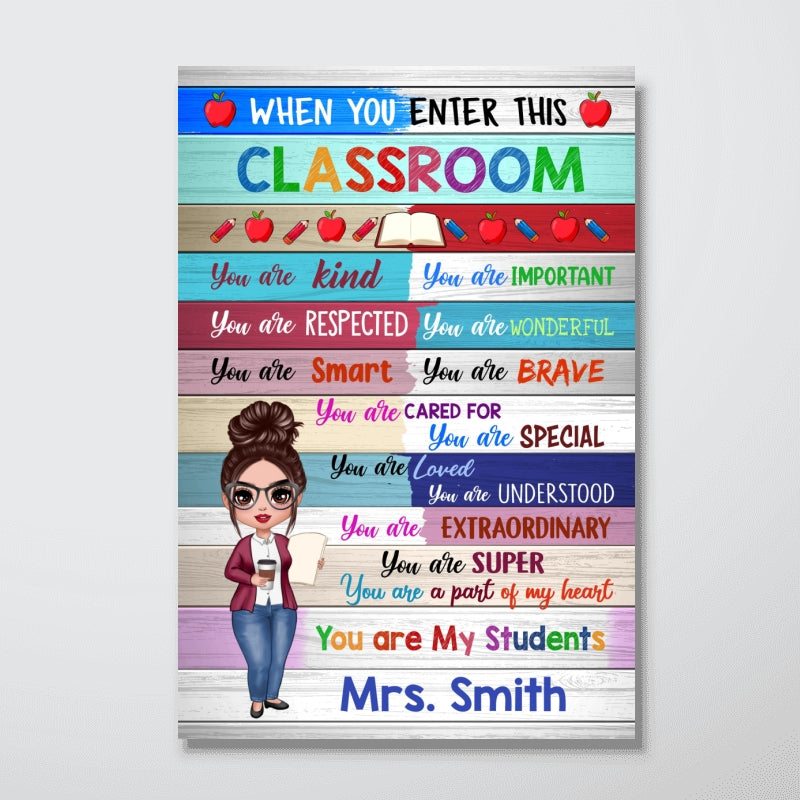 Doll Teacher Wood Texture Classroom Personalized Vertical Poster