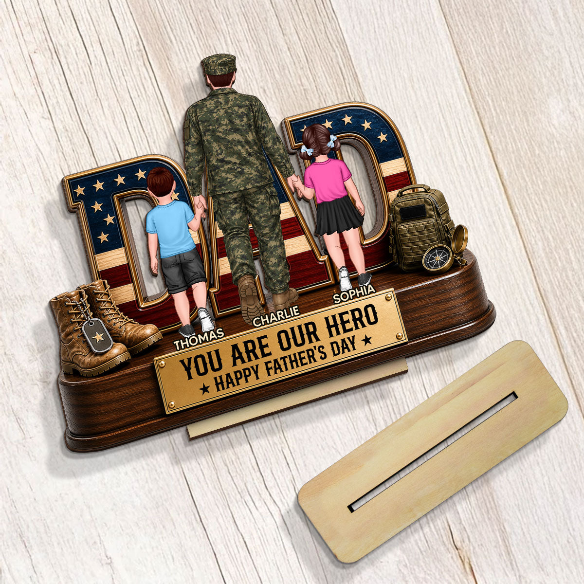 Nation Flag Military Dad You Are Our Hero - Personalized 2-Layered Wooden Plaque -  Gift For Dad, Husband