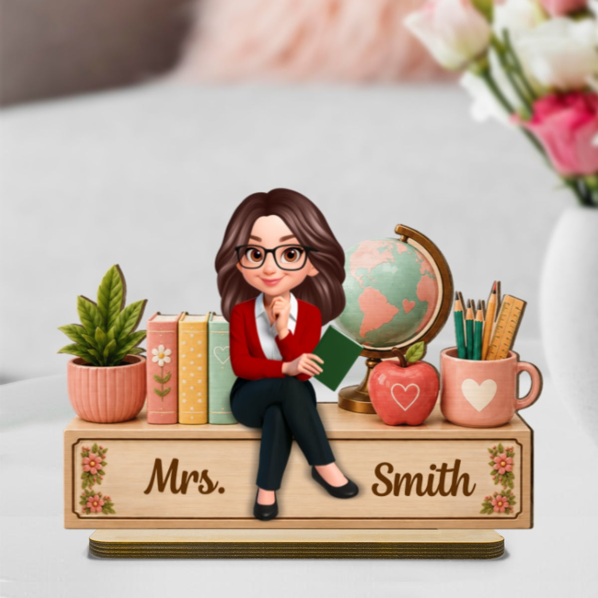 Teacher Sweet Desk Nameplate 2D Flat - Personalized Wooden Plaque