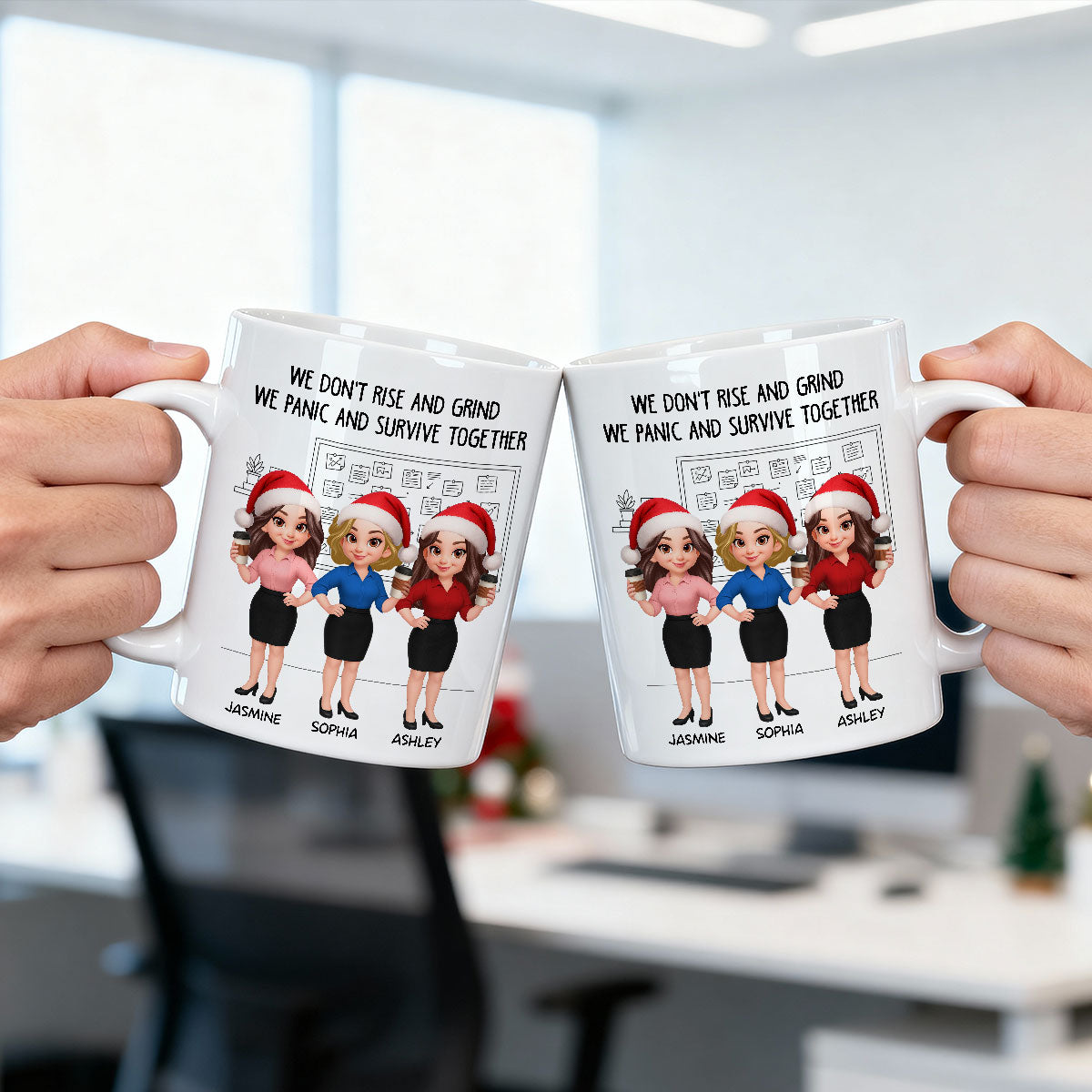 We Panic And Survive Together - Personalized Mug - Funny Gift For Work Besties, Colleagues