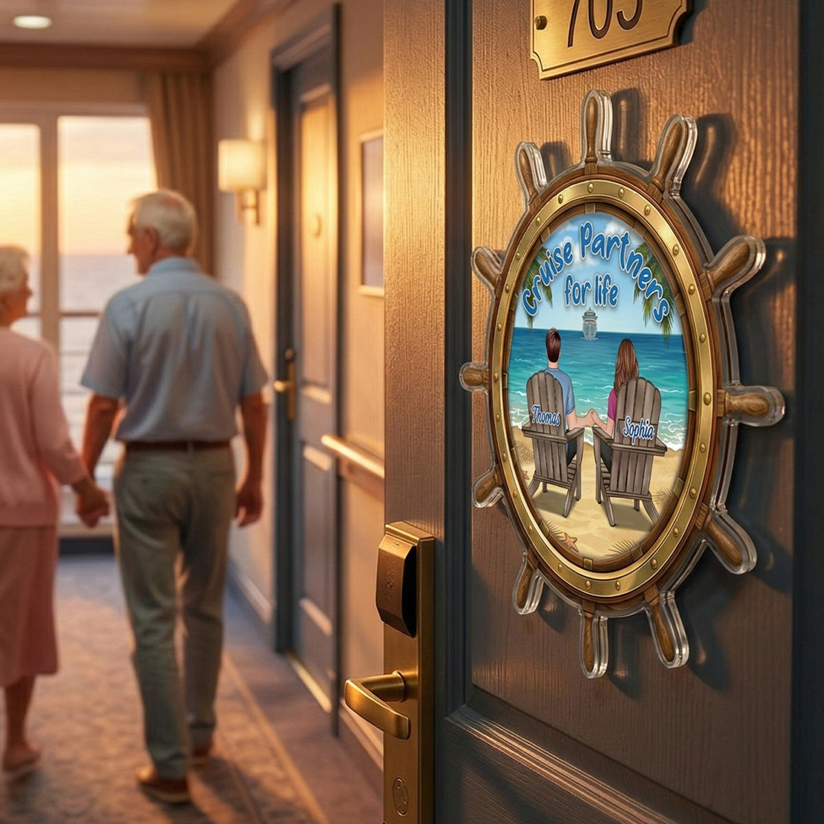 Cruise Partners For Life Back View Couple On Deck - Personalized Cruise Ship Door Magnet - Cruise Trip Keepsake