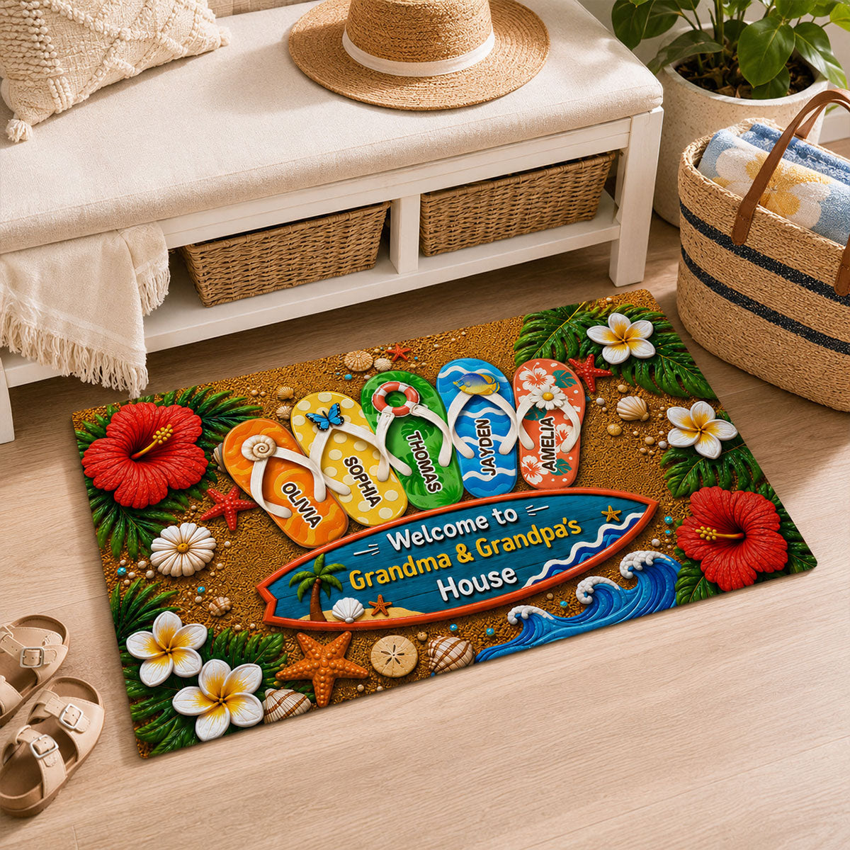 Hello Summer Vibe Welcome To Grandma Grandpa House - Personalized Doormat - Grandparents House Summer Decoration