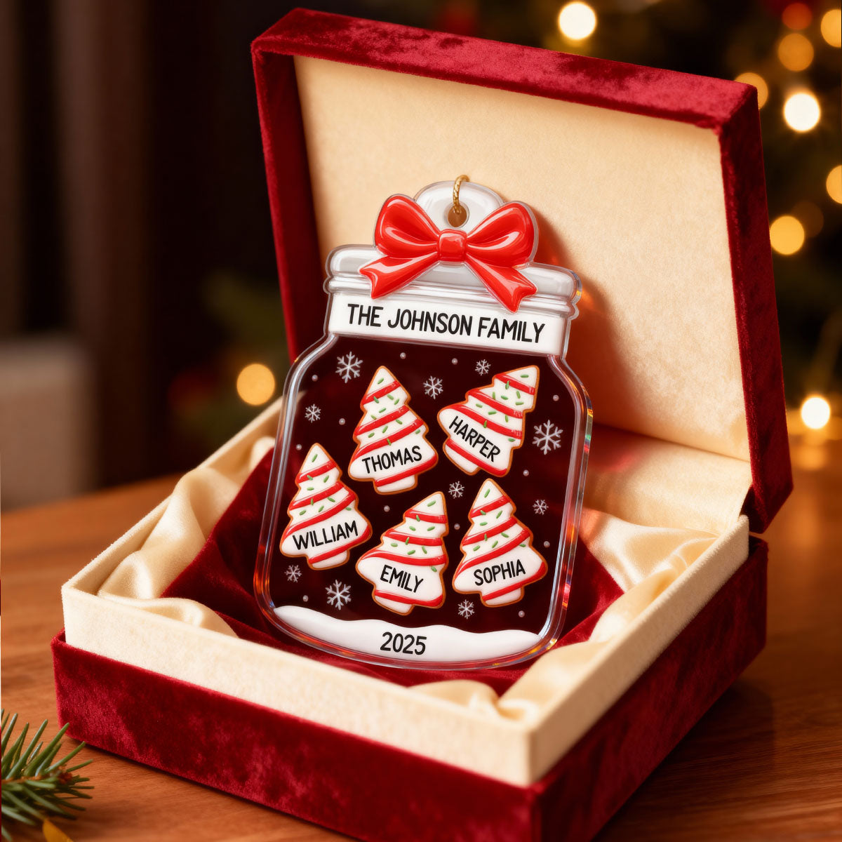 3D Effect Family Christmas Tree Gingerbread In Jar - Personalized Acrylic Ornament