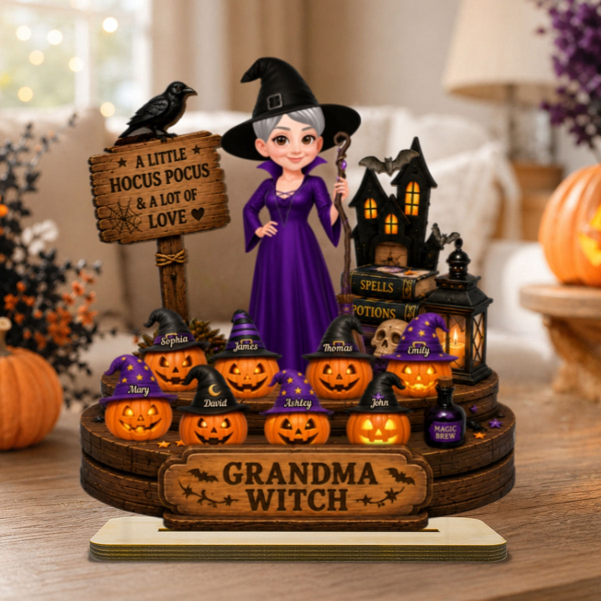 Halloween Grandma Little Pumpkin 2D Flat - Personalized Wooden Plaque