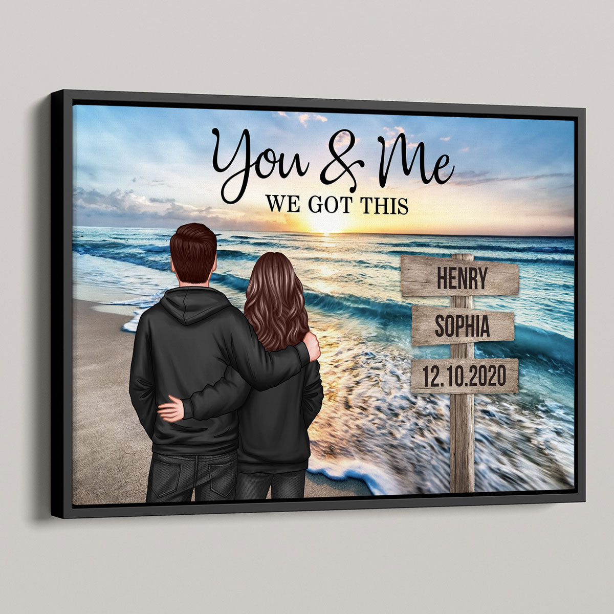 Couple Street Sign Beach Landscape - Personalized Poster - Heartfelt Couple Gift for him, for her