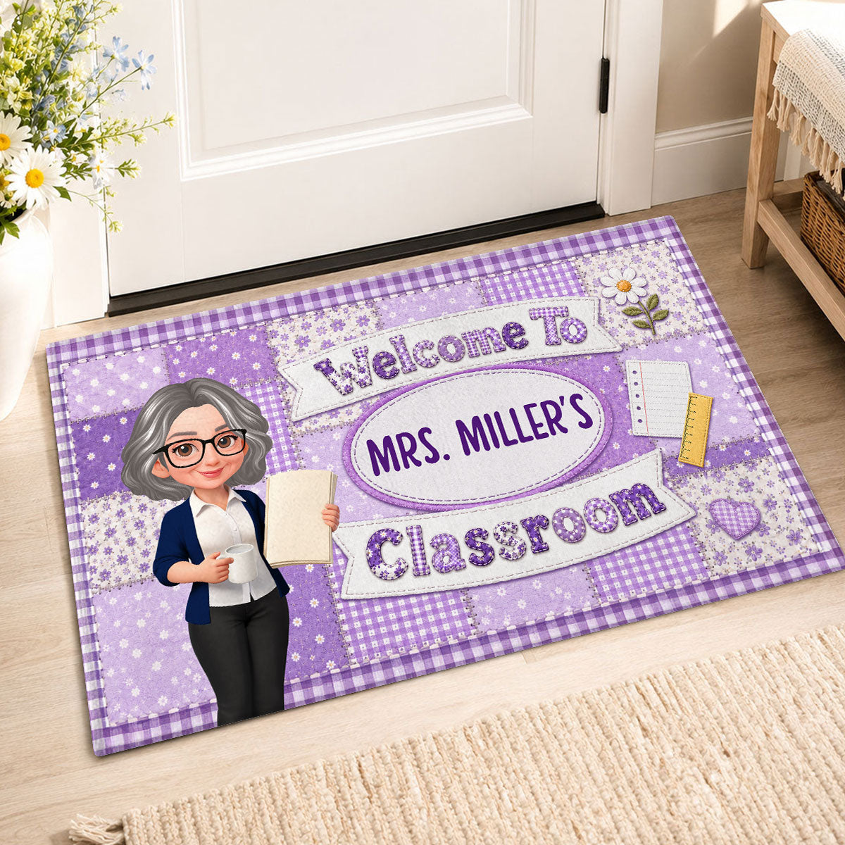 Pastel Floral Teacher Welcome To Classroom - Personalized Doormat - Back To School Gift, Classroom Decoration