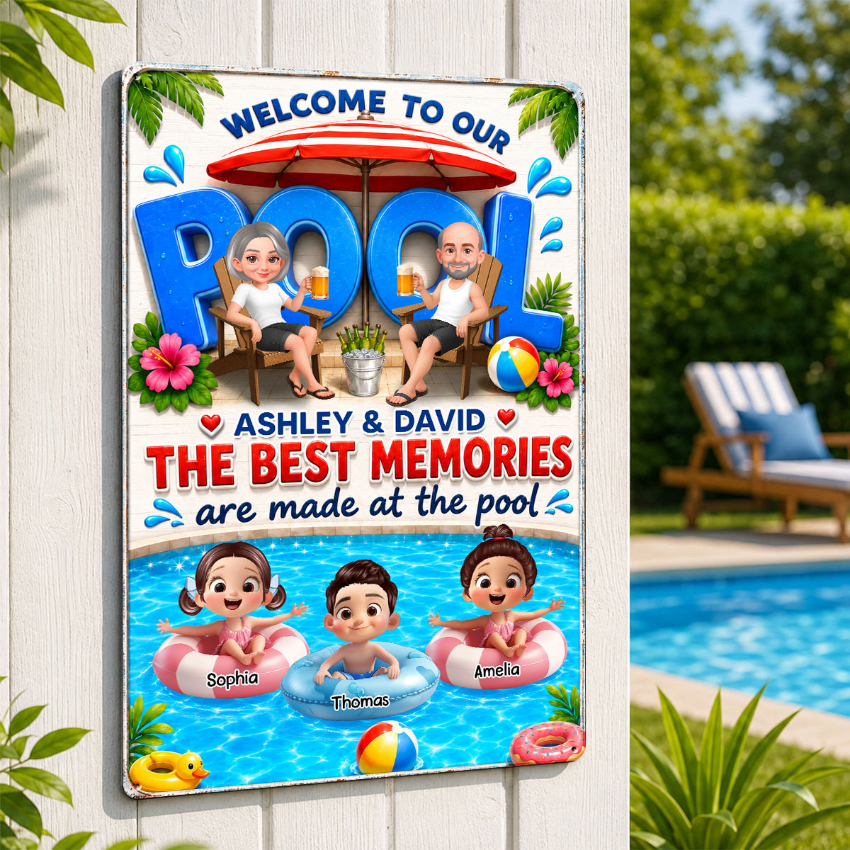 The Best Memories Are Made At The Pool - Personalized Metal Sign - Gift For Grandparents, Summer Decorations