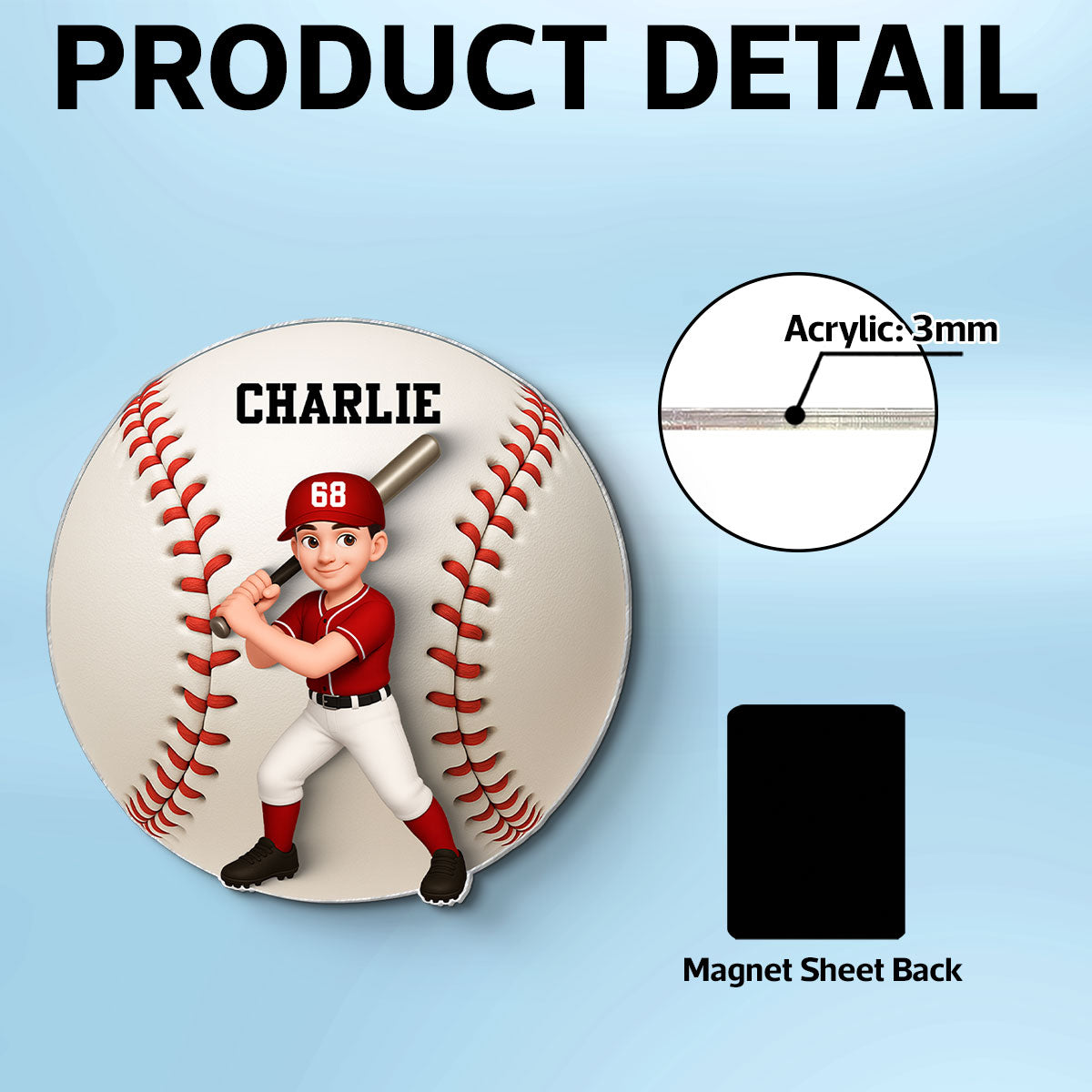 Baseball Boy & Girl - Personalized Acrylic Locker Magnet - Back To School Gift For Daughters, Sons, Grandkids, Teenagers, Teen Girl, Teen Boy