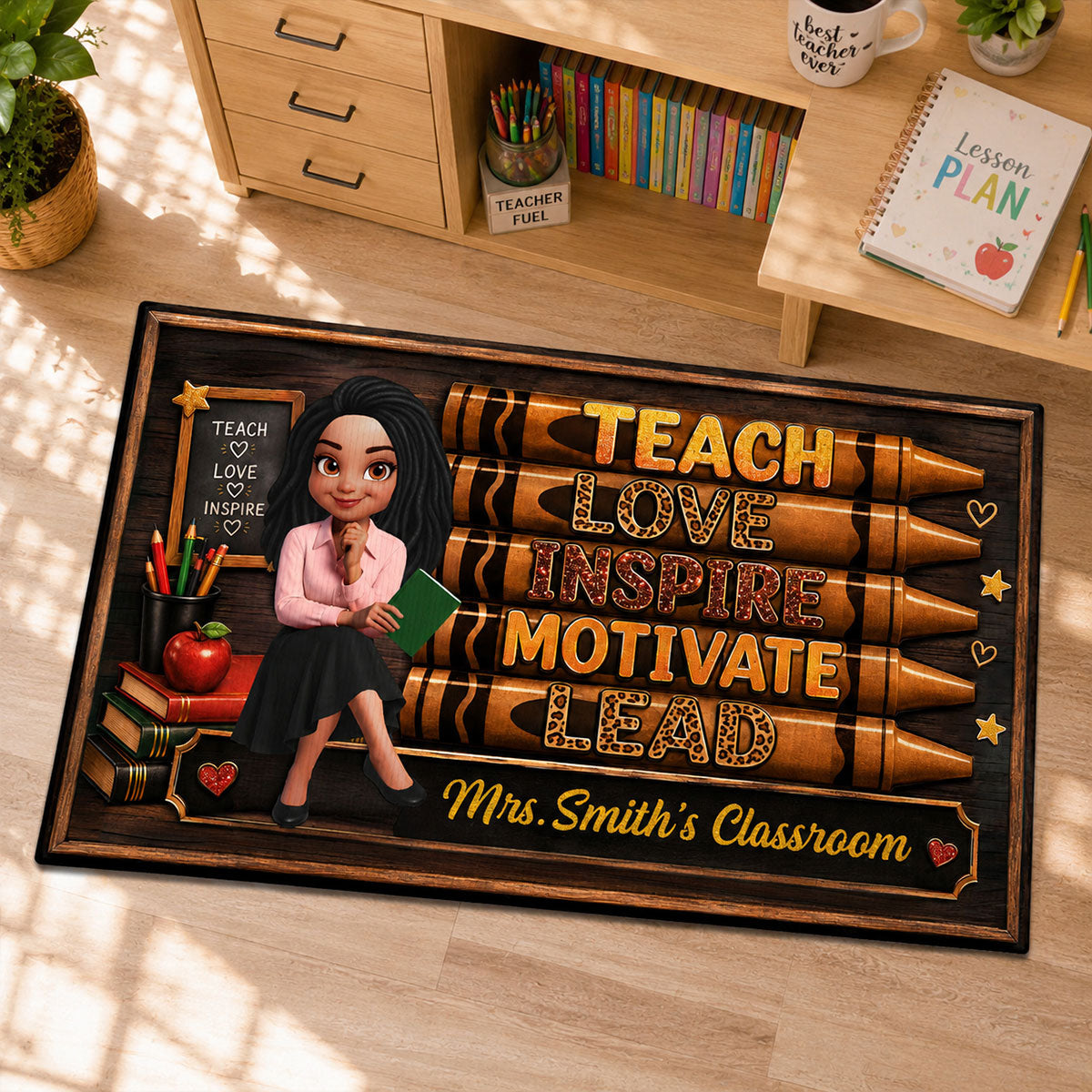 Teach Love Inspire Teacher - Personalized Doormat - Back to School Decor for Teachers