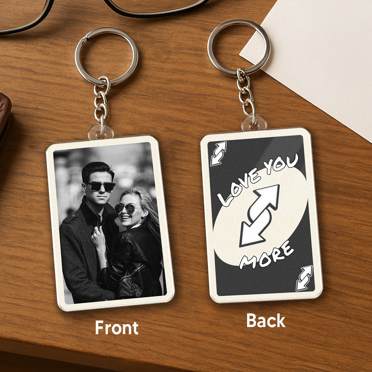 Love You More Game Card Couple Custom Photo - Personalized Acrylic Keychain - Valentine's Day Gift, Anniversary Gift For Him, For Her