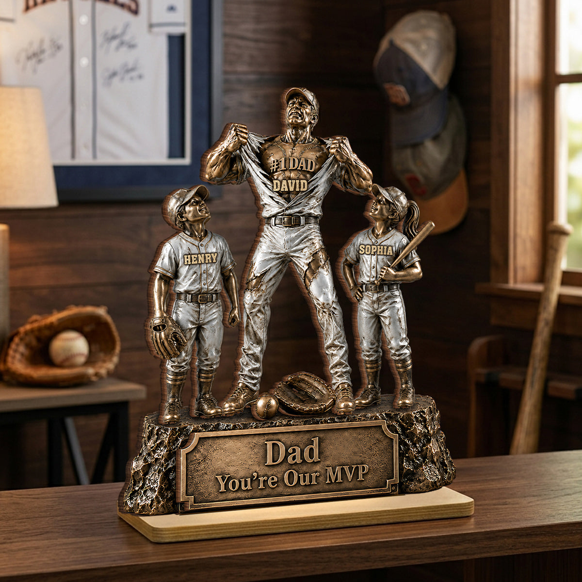 No 1 Dad Baseball Victory Trophy - Personalized 2-Layered Wooden Plaque -  Gift for Dad, Husband