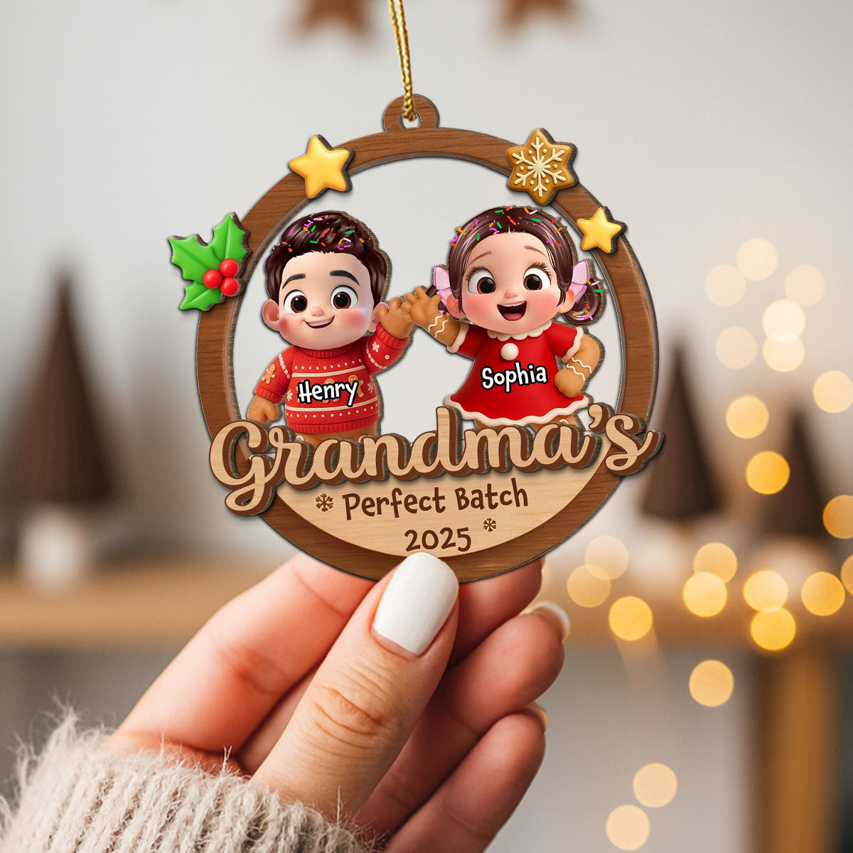 Grandma's Perfect Batch - Personalized 2-Layered Wooden Ornament - Christmas Gift for Grandma