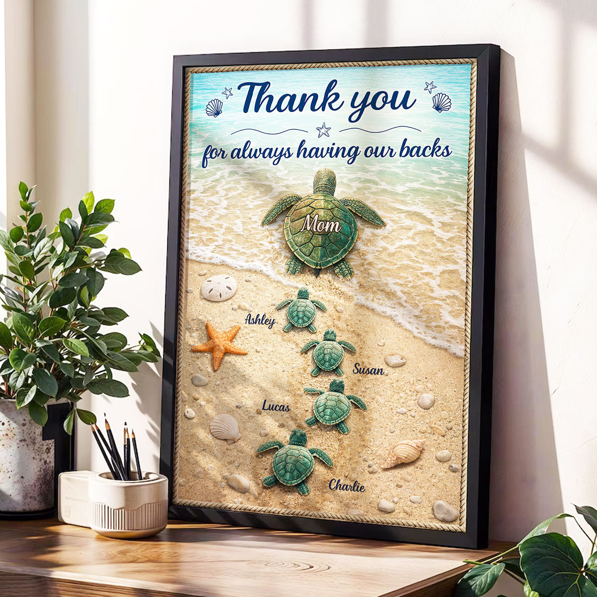Mommy Turtle Thanks for Always Having Our Backs - Personalized Poster - Mother's Day Gift for Mom, Wife