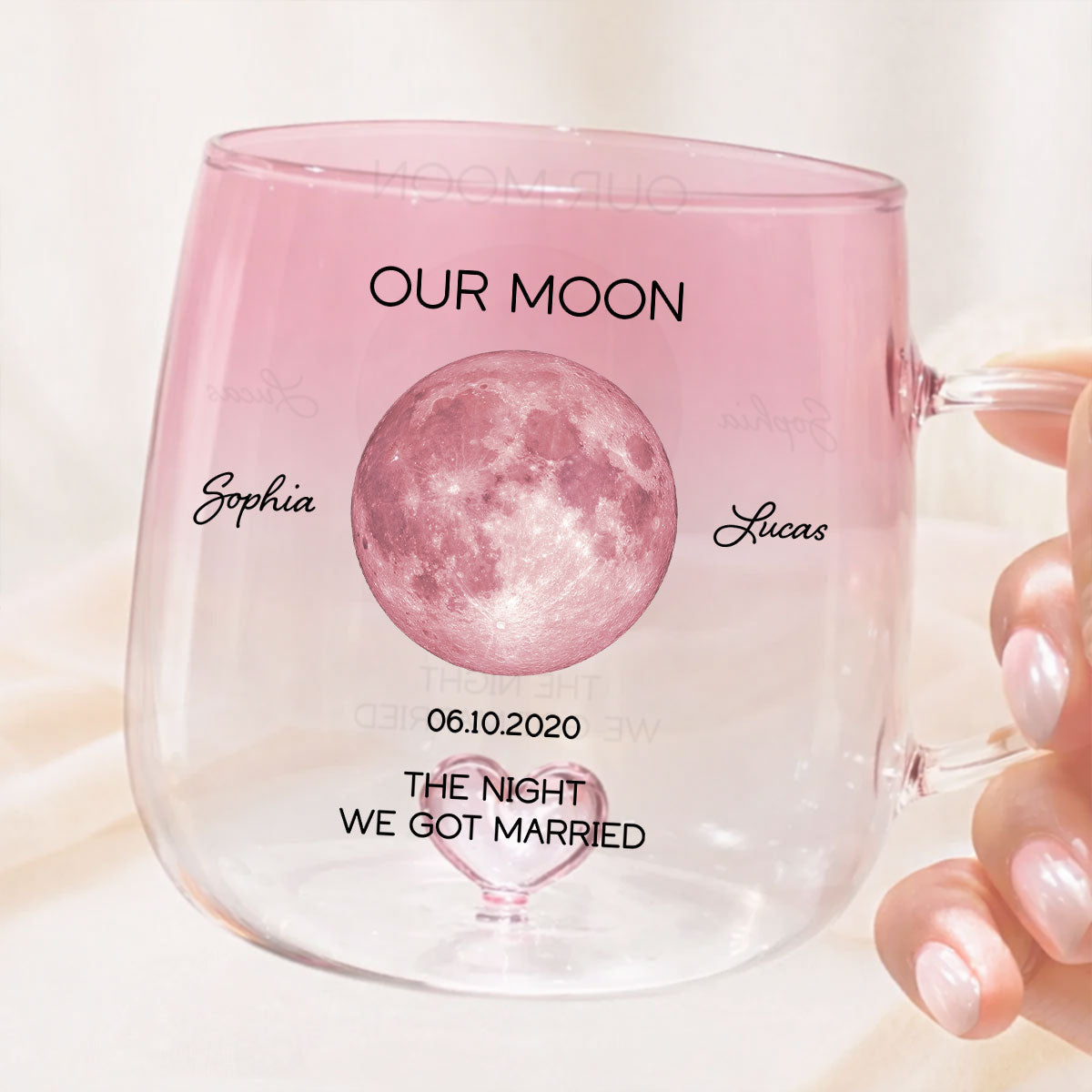 Our Moon Couple Custom Moon Phase by Date - Personalized Glass Mug - Anniversary Gift, Birthday Gift for Husband, Wife