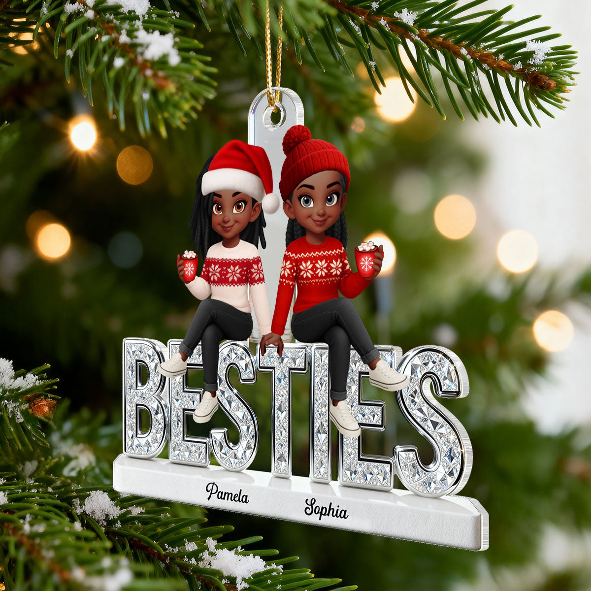 3D Shinning Effect Besties Christmas - Personalized Acrylic Ornament - Heartwarming Christmas Gift For Best Friends, Matching Group Ornaments