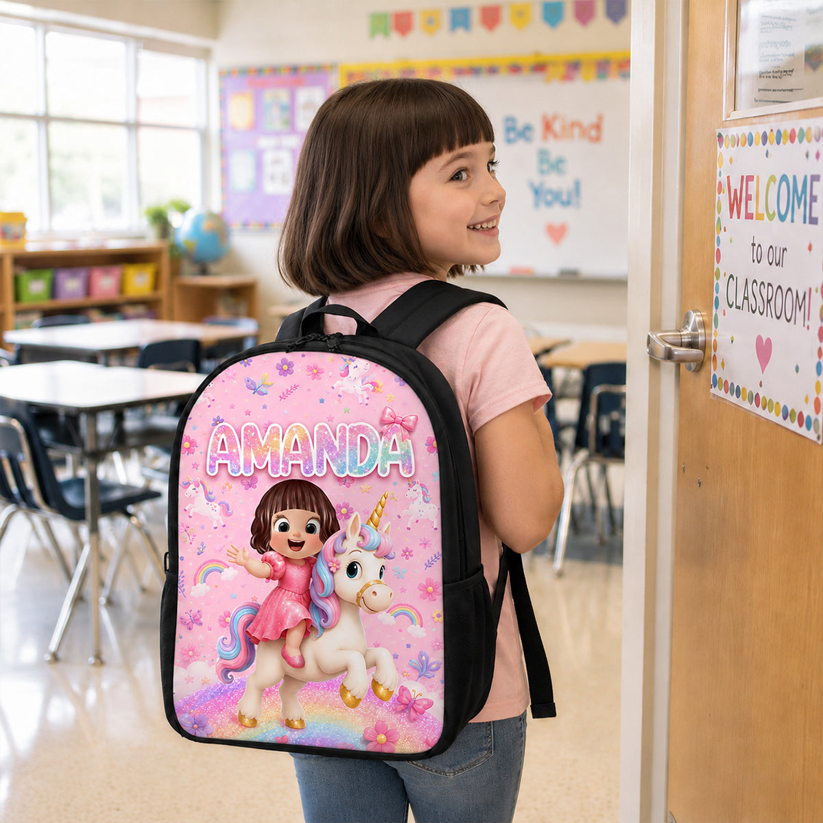Unicorn Theme Design for Girls - Personalized Backpack - Back to School Gift for Daughters, Granddaughters