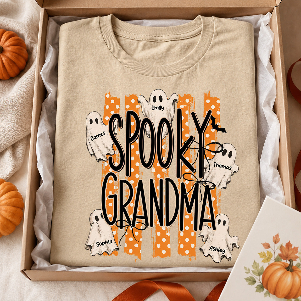 Spooky Grandma Striped Halloween Ghosts - Personalized Shirt