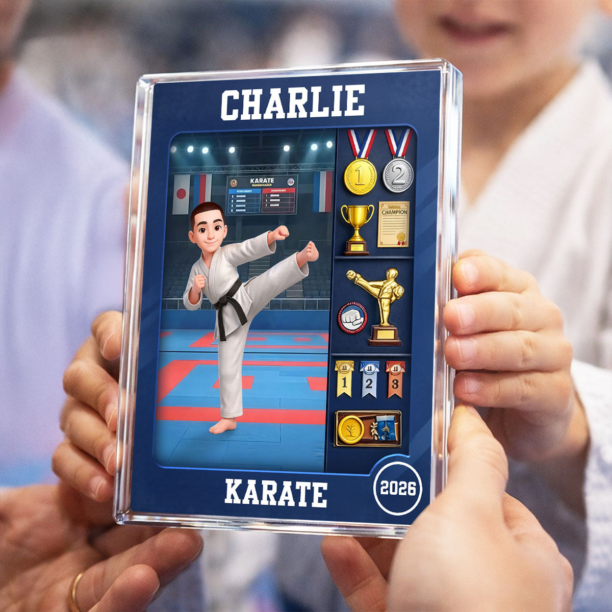 Karate Man Action Figure - Personalized Acrylic Block Plaque - Gift For Karateka