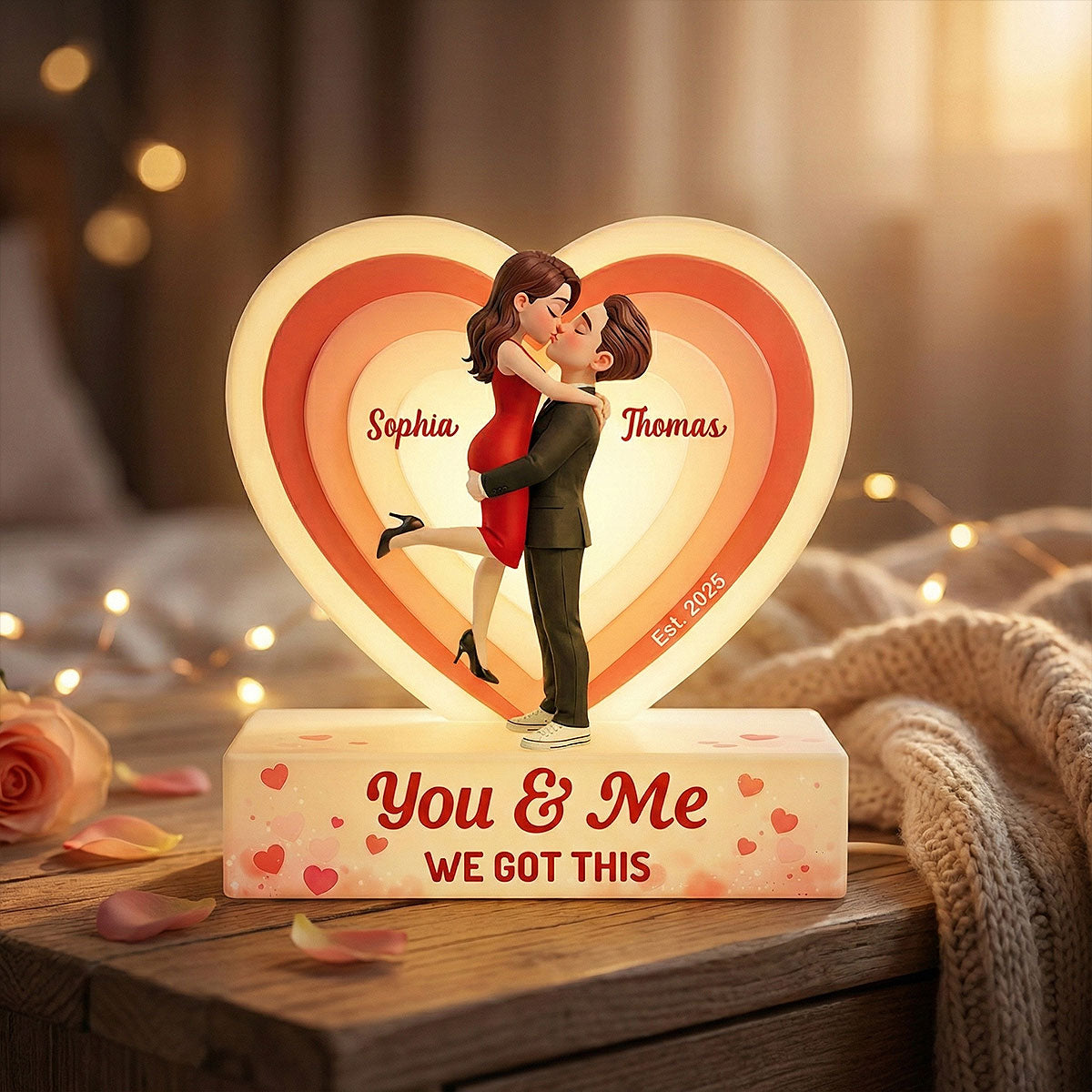 Eternal Love Romantic Couple Hugging Kissing - Personalized Light Box - Heartfelt Valentine's Day Gift, Anniversary Gift For Couple, For Him, For Her