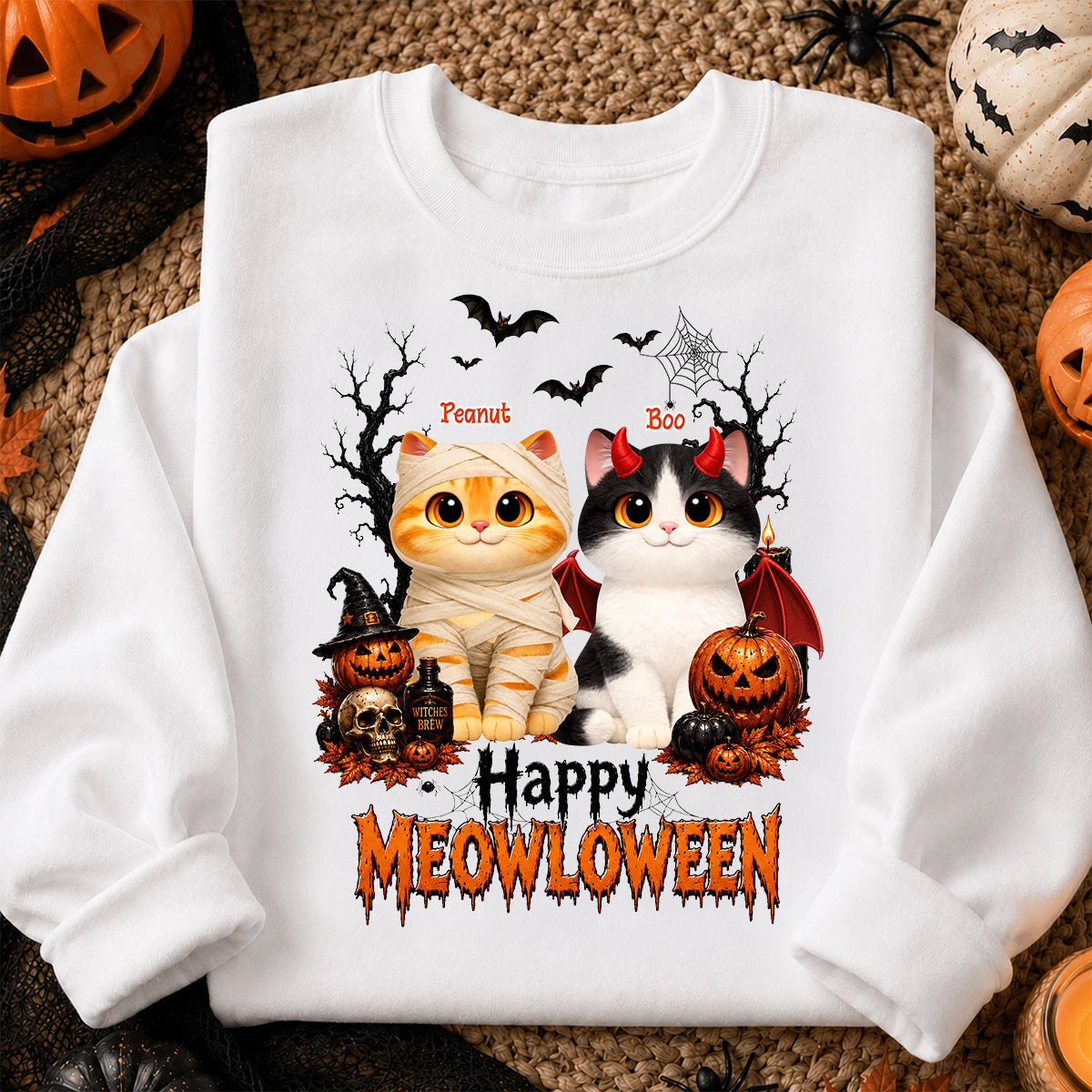 Happy Meowloween - Personalized Shirt - Trendy Halloween Tee for Cat Moms, Cat Lovers