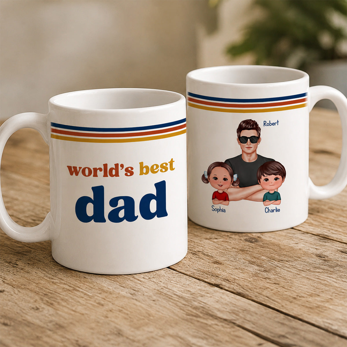 World's Best Dad Grandpa Retro 70s Style - Personalized Mug - Father's Day Gift For Husband, Dad, Grandpa