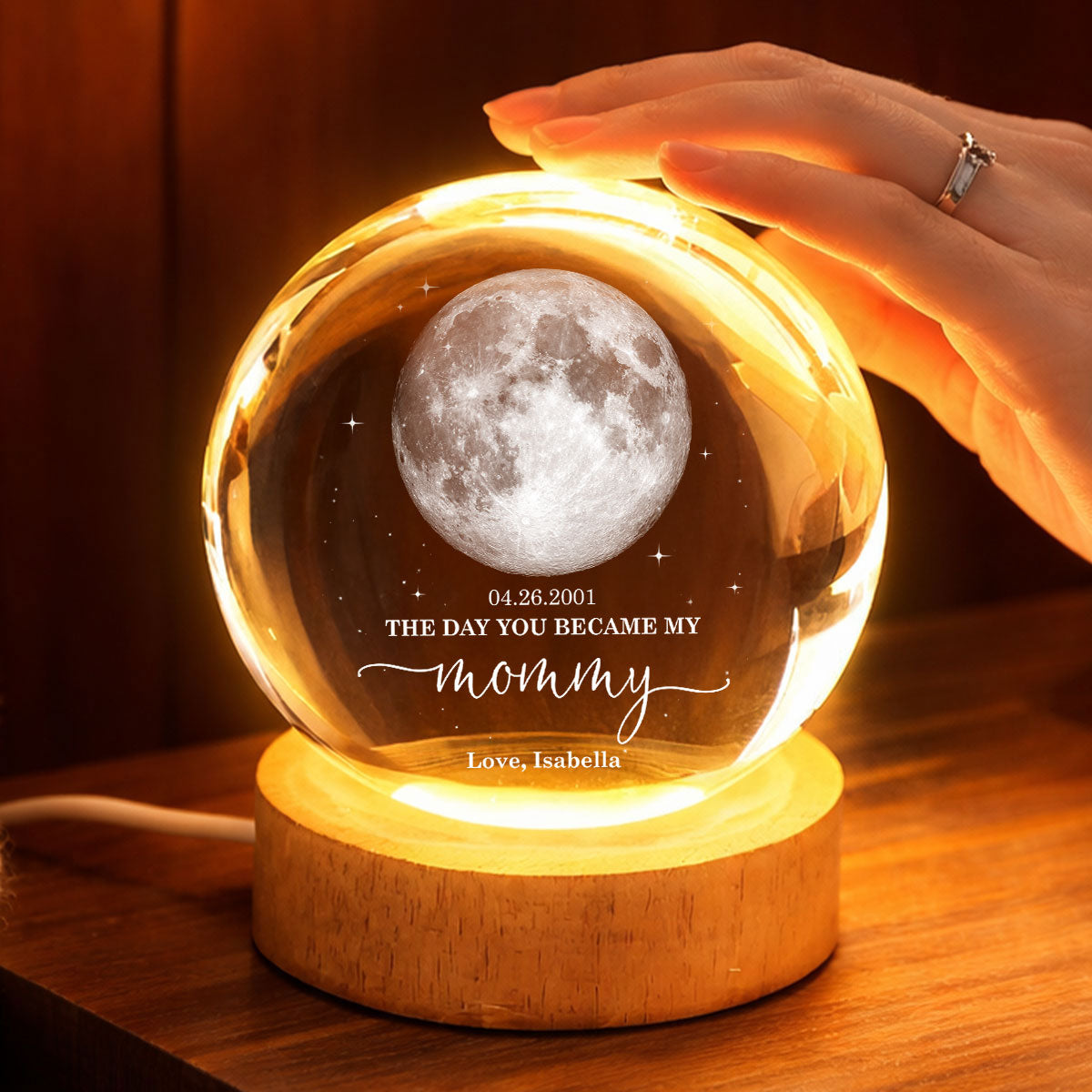 The Day You Became My Mom Dad - Personalized Crystal Ball LED Night Light - Sentimental Gift for Mom, Dad