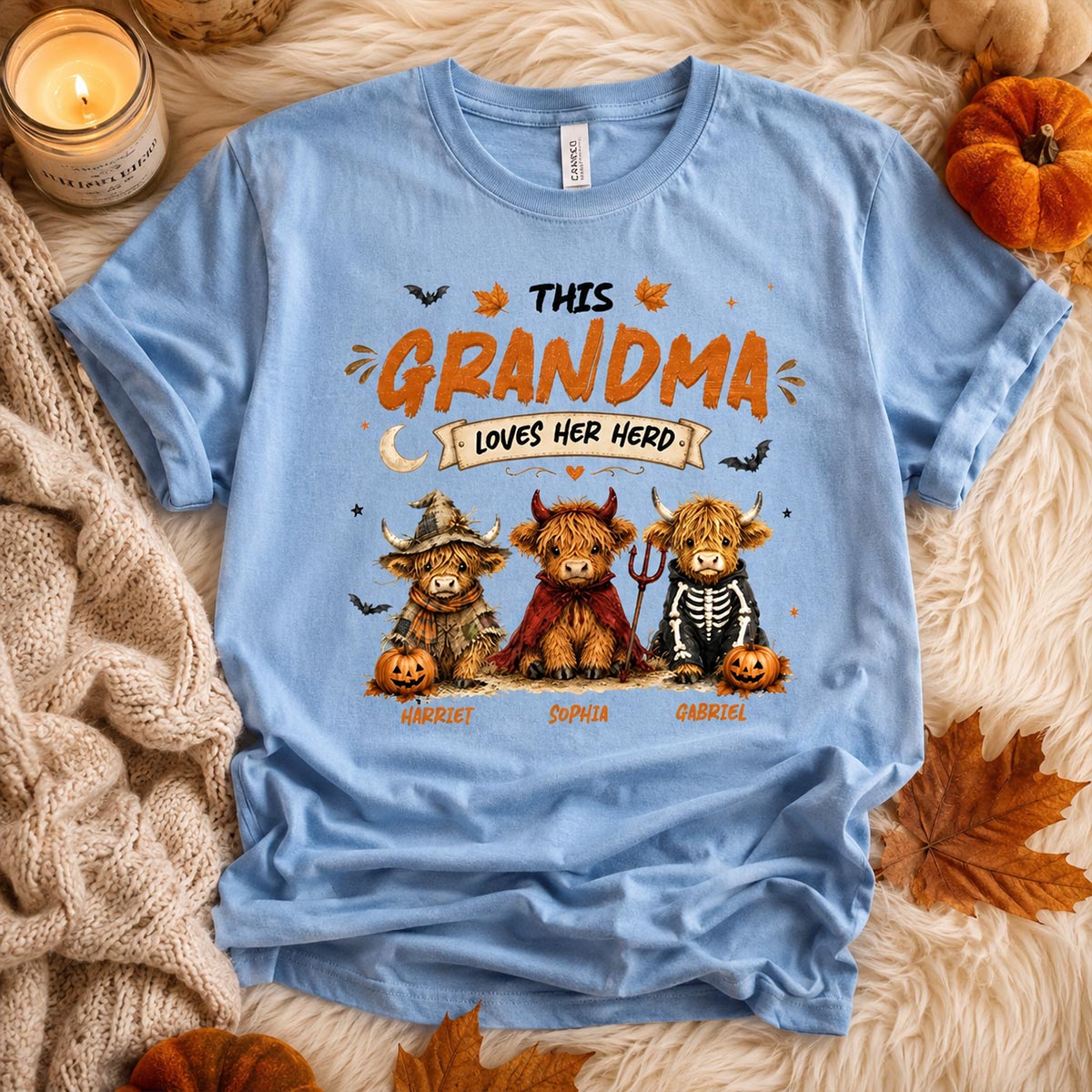 Grandma's Little Spooky Herd Halloween Costume Highland Cows - Personalized Shirt - Halloween Gift For Grandma