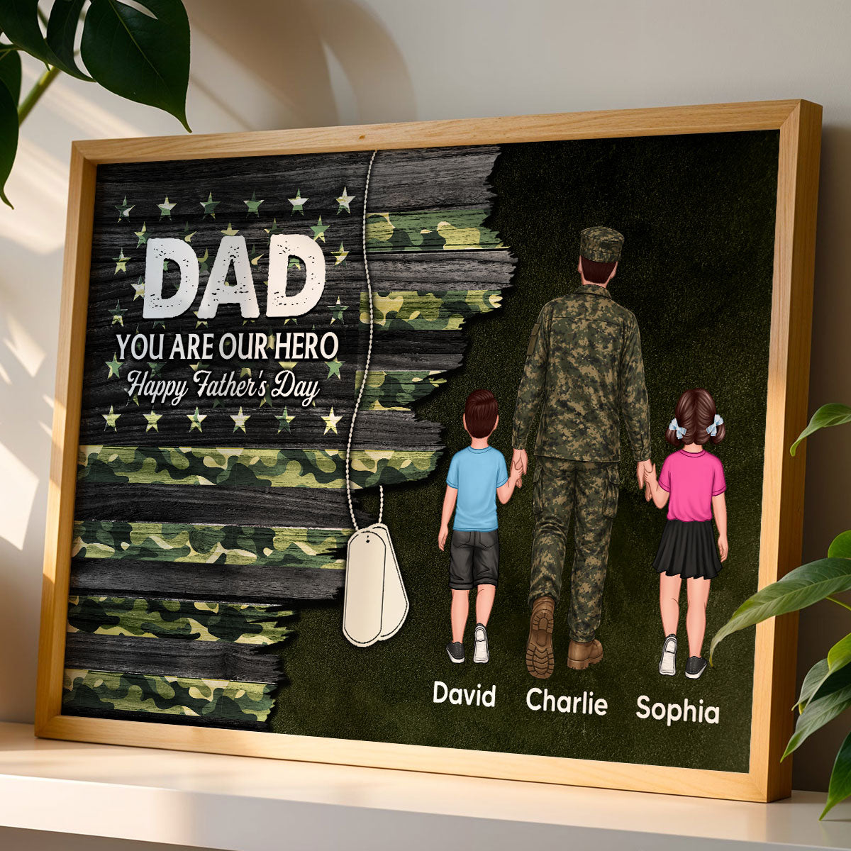 Army Millitary Half Camouflage Flag Dad - Personalized Poster - Father's Day Gift For Dad