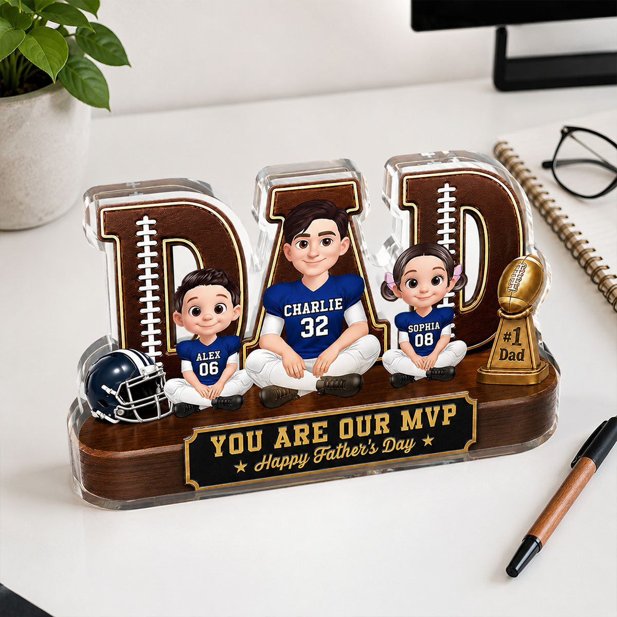 American Legend Football Family Daddy's Dream Team - Personalized Acrylic Block Plaque -  Gift For Dad, Husband
