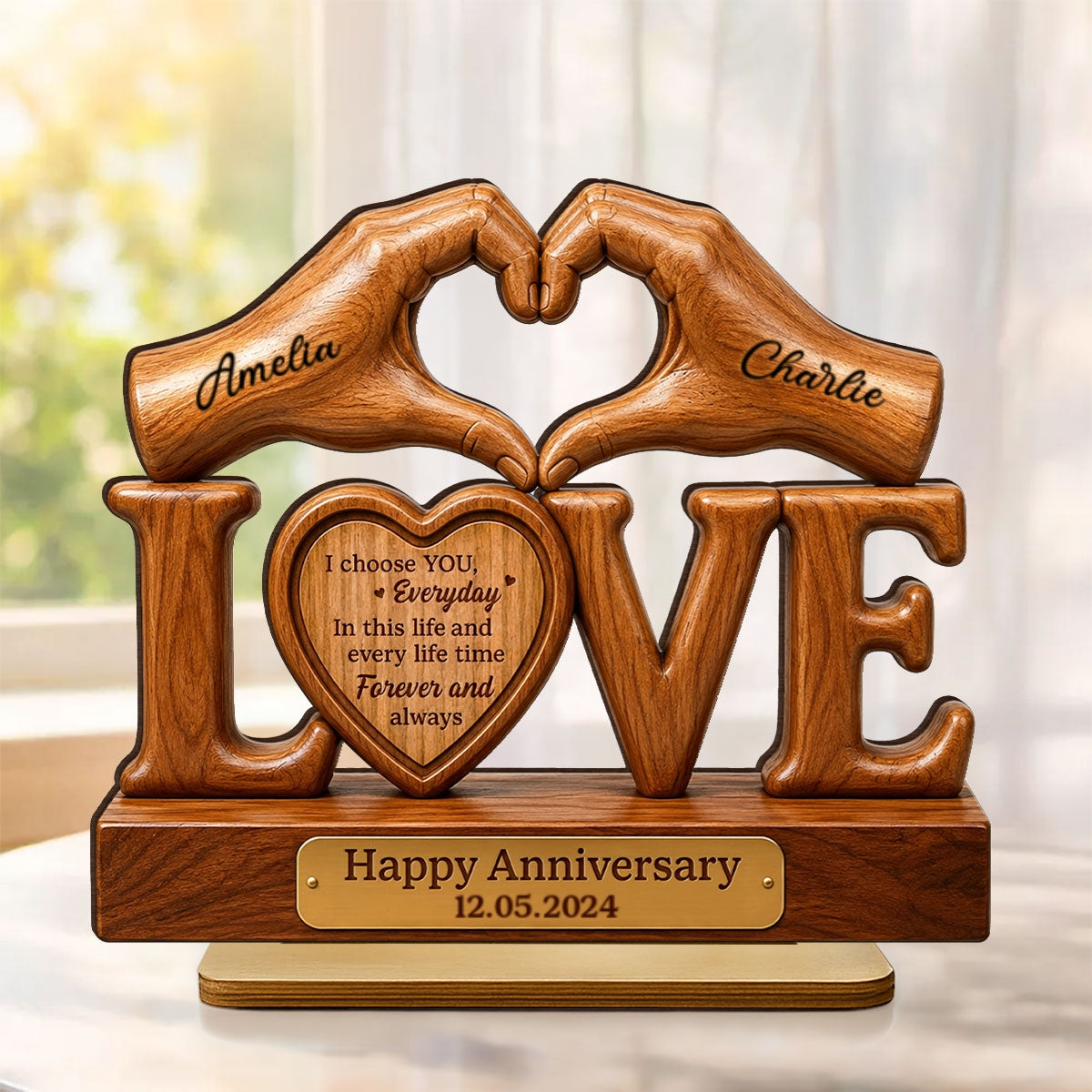 I Choose You Everyday Couple - Personalized 2-Layered Wooden Plaque - Heartfelt Anniversary Gift for Him, for Her