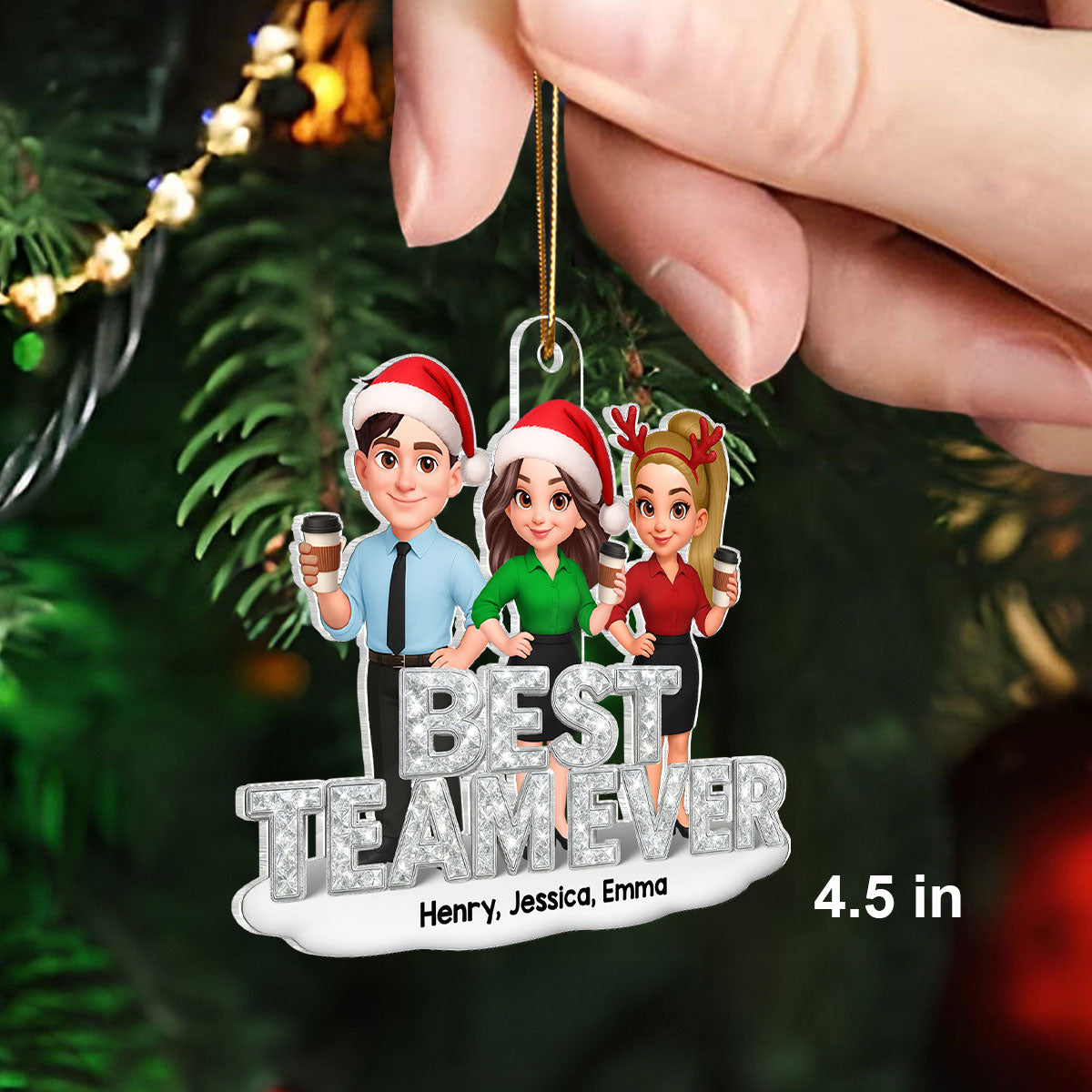 Best Team Ever 3D Crystal Effect - Personalized Acrylic Ornament - Christmas Gift for Coworkers