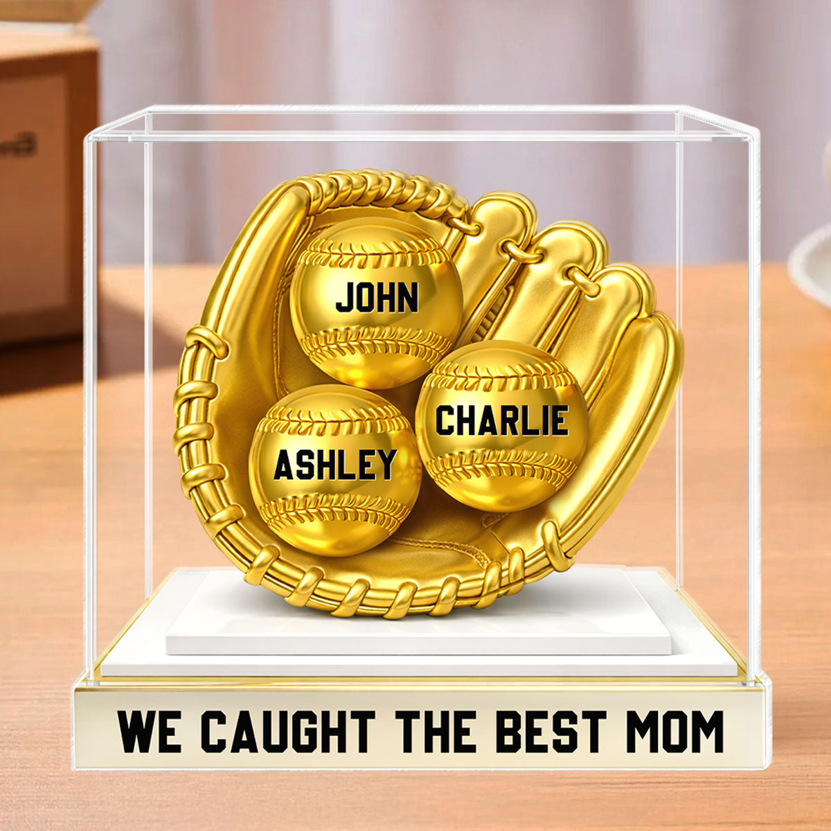 We Caught the Best Mom Golden Glove - Personalized Acrylic Block Plaque - Heartfelt Mother's Day Gift for Mom