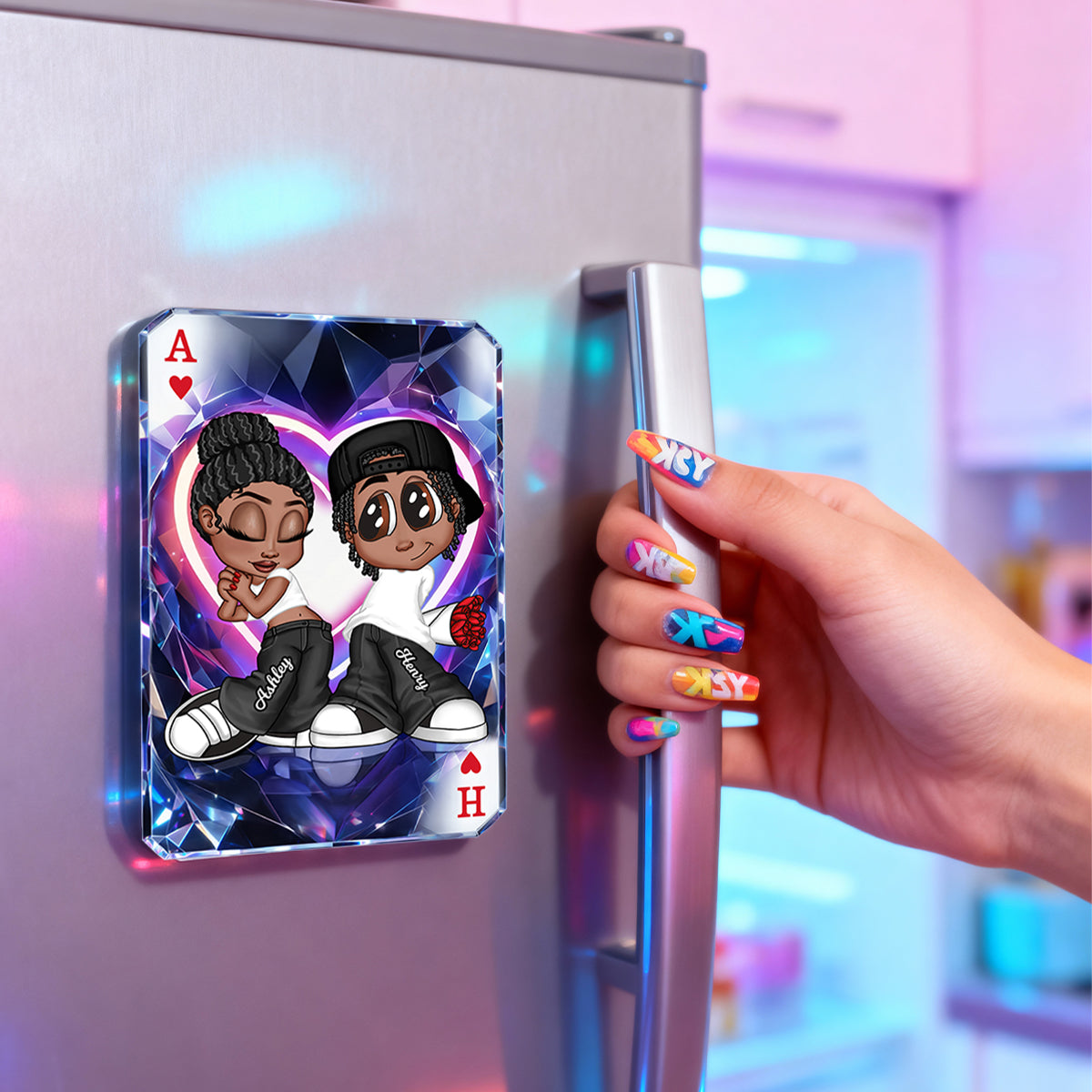 Y2K Couple King Queen Card - Personalized Acrylic Fridge Magnet - Heartfelt Valentine's Day Gift for Her, for Him