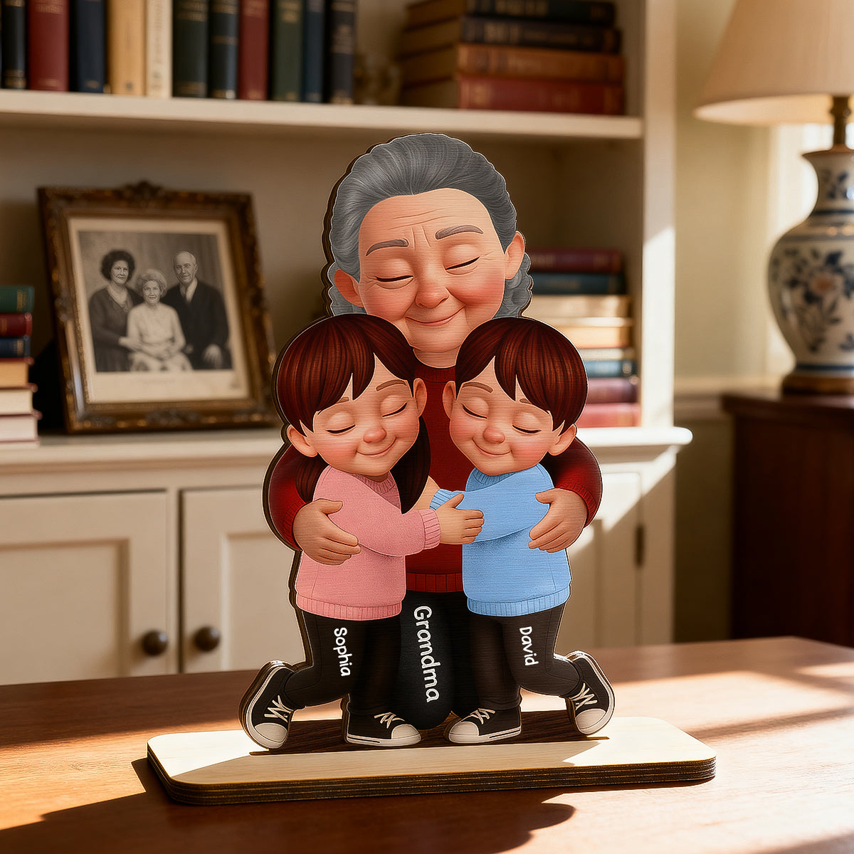 Grandma Hugging Grandkids - Personalized 2-Layered Wooden Plaque - Heartfelt Gift for Grandma