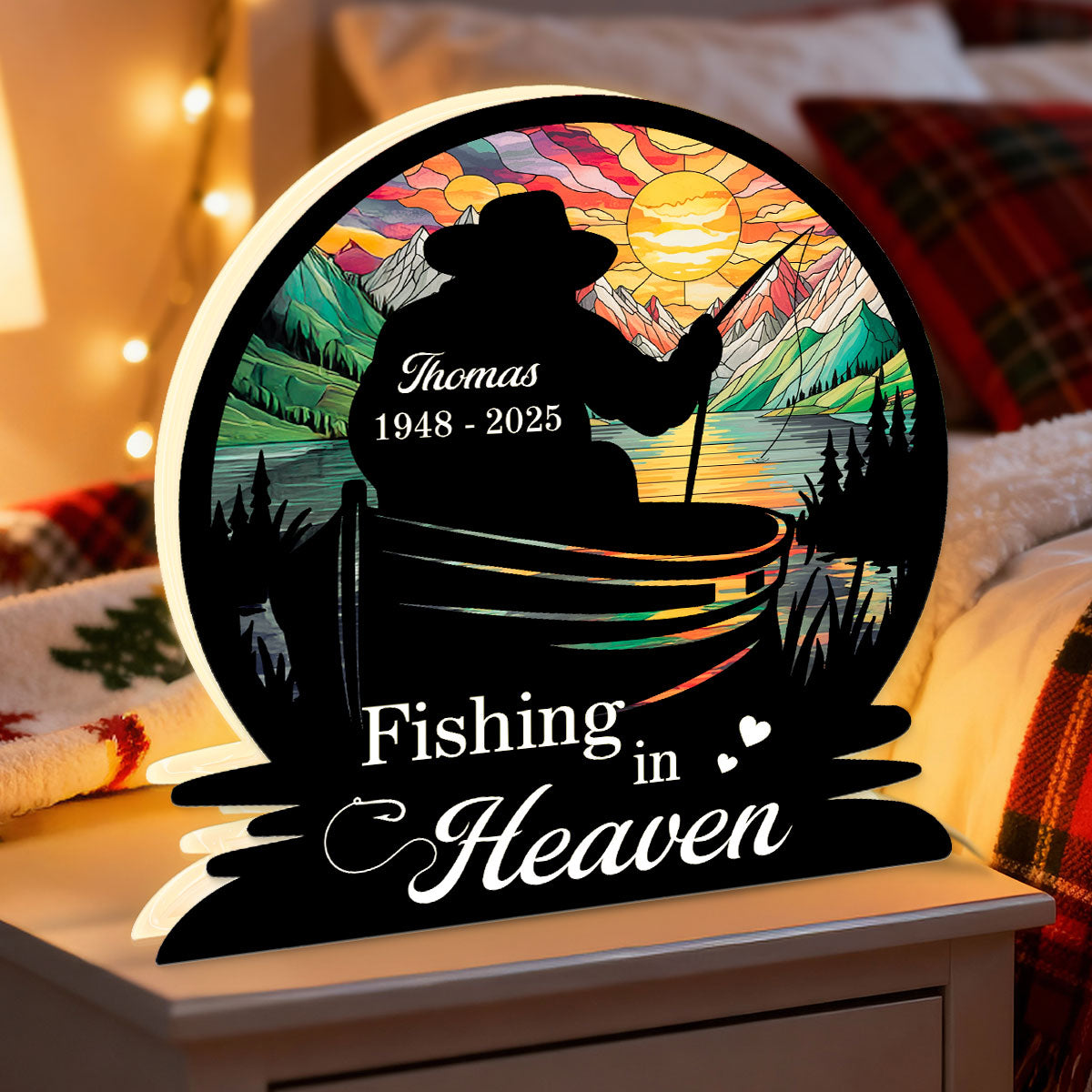 Fishing In Heaven Memorial - Personalized Light Box - Memorial Keepsake For Family