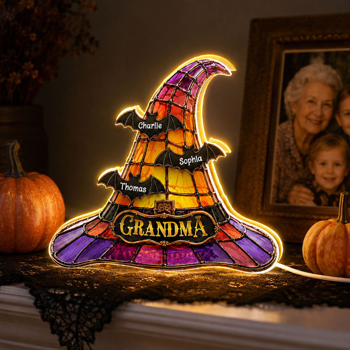 Grandma Witch Hat - Personalized Light Box - Halloween Decor for Grandma