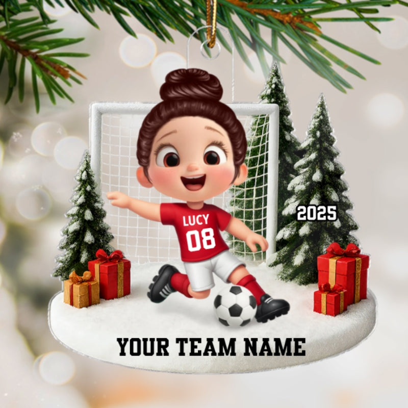 3D Effect Kid Soccer Player - Personalized Acrylic Ornament - Gift For Soccer Lovers, School Soccer Team