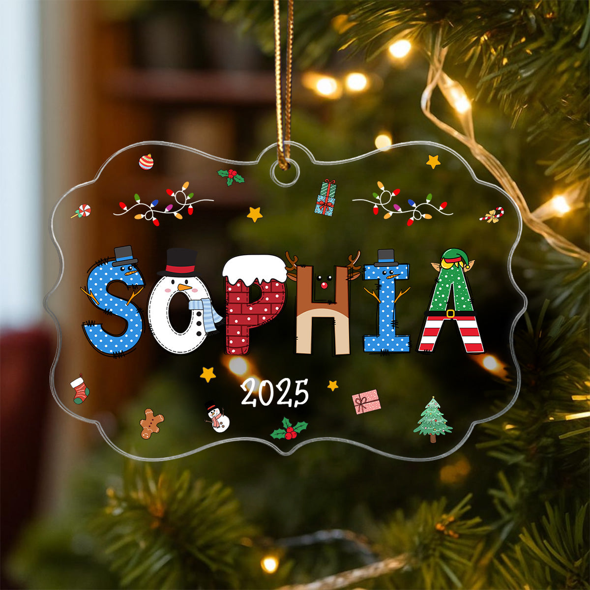 Christmas Theme Kid Name Christmas - Personalized Acrylic Ornament - Gift For Grandchildren, Boy, Girl