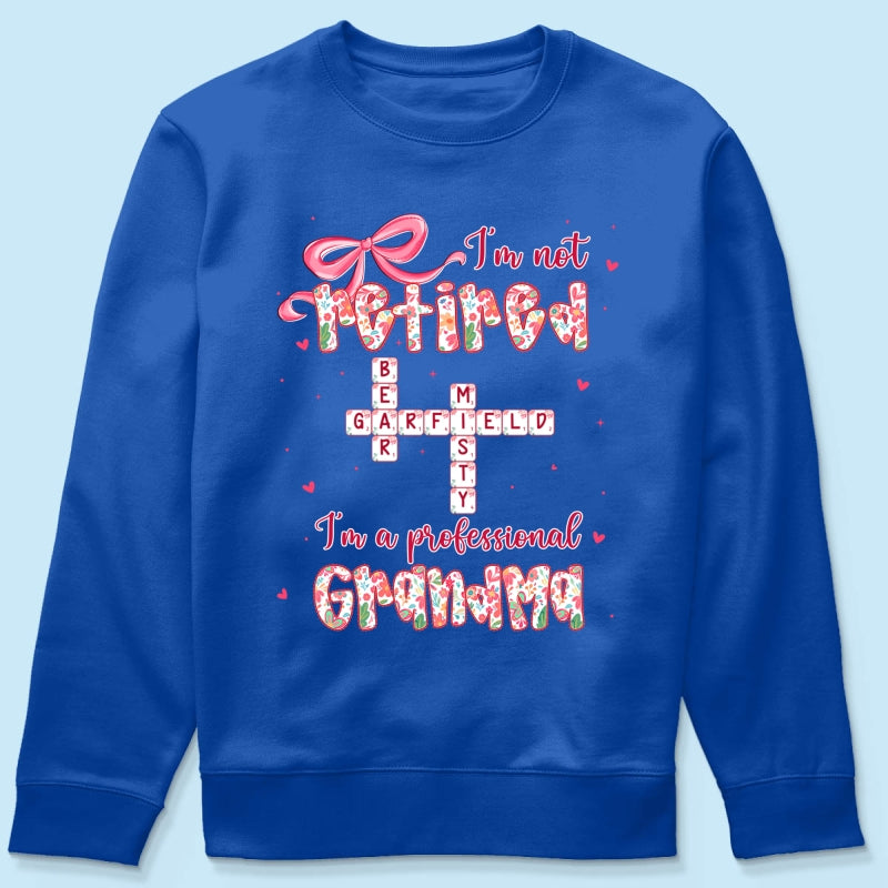 Coquette Not Retired Professional Grandma Crossword Art - Personalized Shirt - Gift For Grandma, Funny Shirt For Grandma
