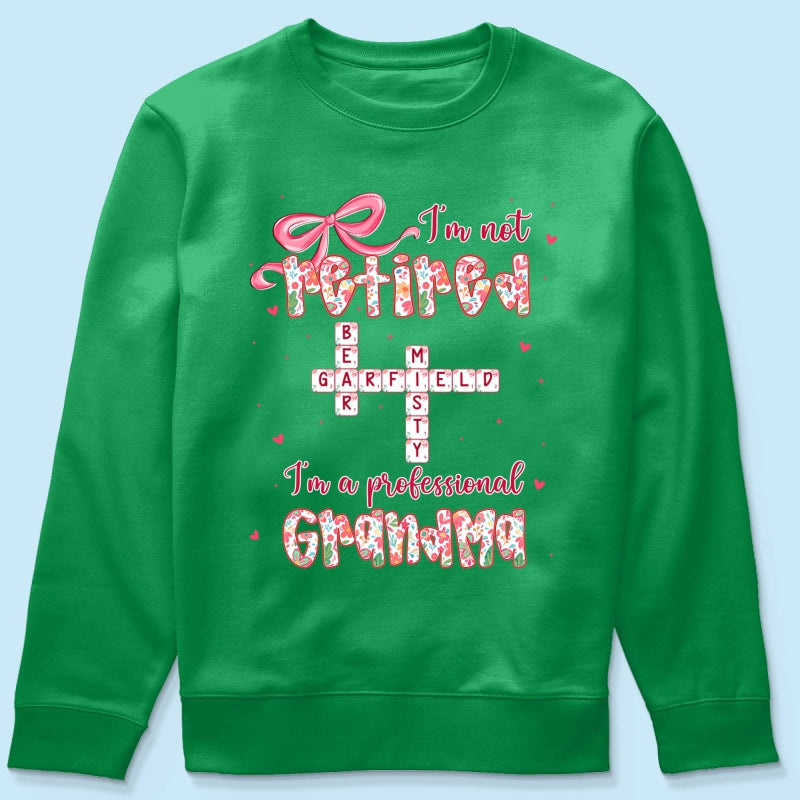 Coquette Not Retired Professional Grandma Crossword Art - Personalized Shirt - Gift For Grandma, Funny Shirt For Grandma