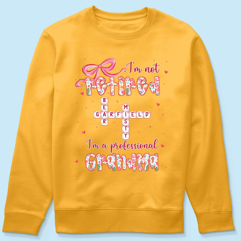 Coquette Not Retired Professional Grandma Crossword Art - Personalized Shirt - Gift For Grandma, Funny Shirt For Grandma