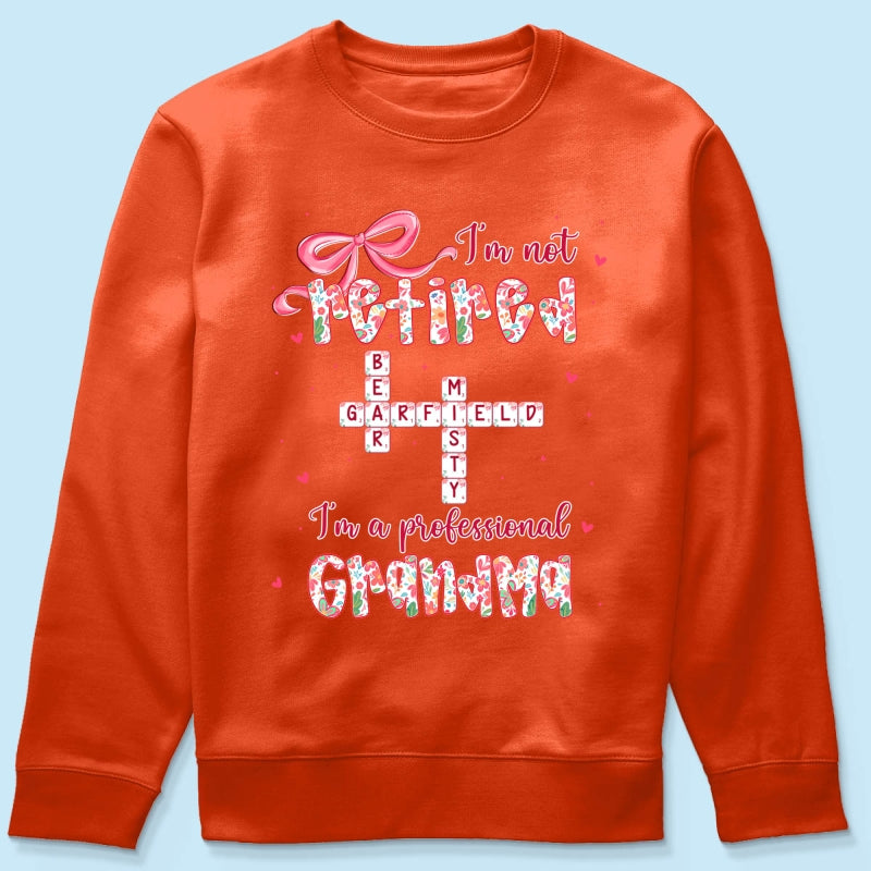 Coquette Not Retired Professional Grandma Crossword Art - Personalized Shirt - Gift For Grandma, Funny Shirt For Grandma